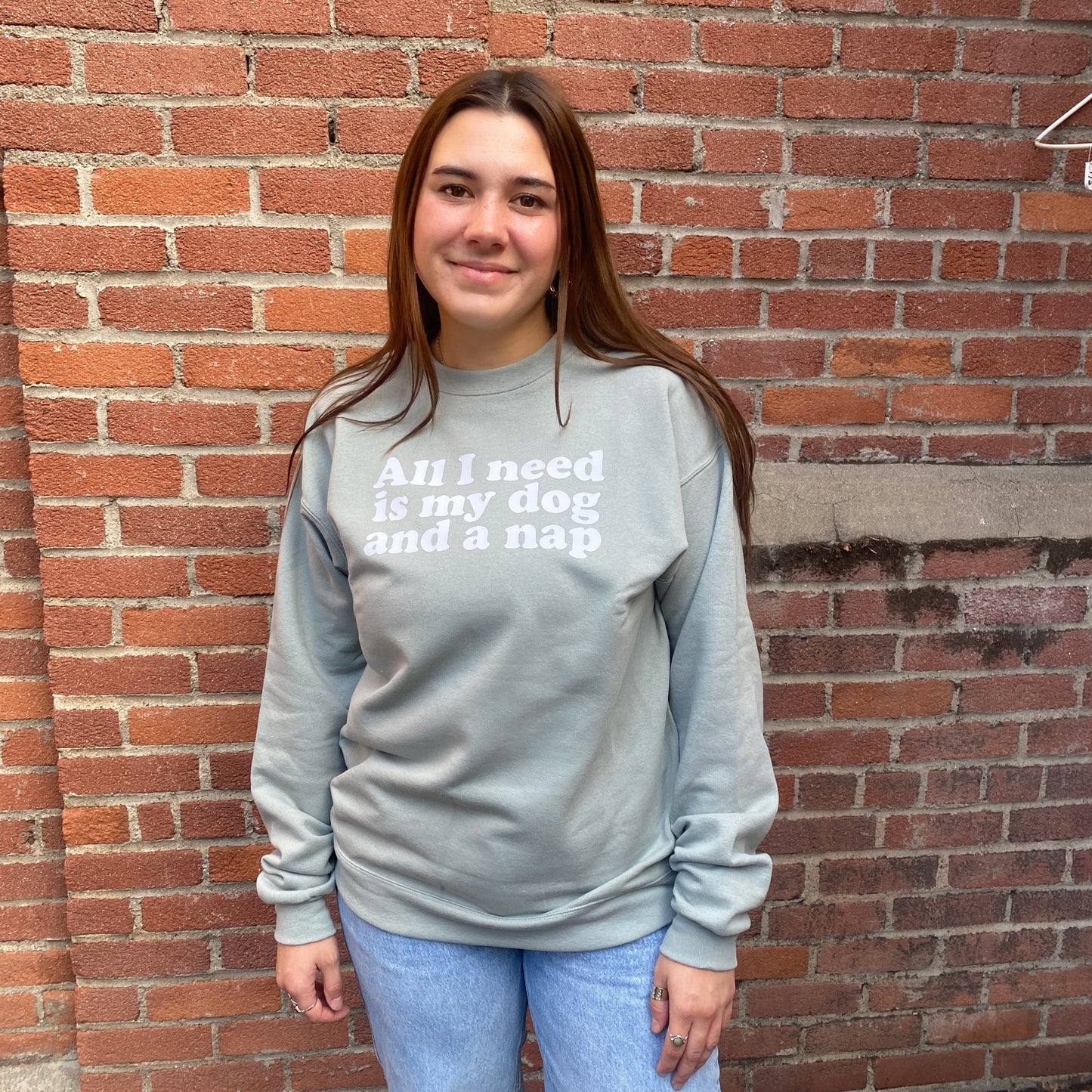 All I Need Is My Dog and a Nap Crewneck Sweatshirt - Sage