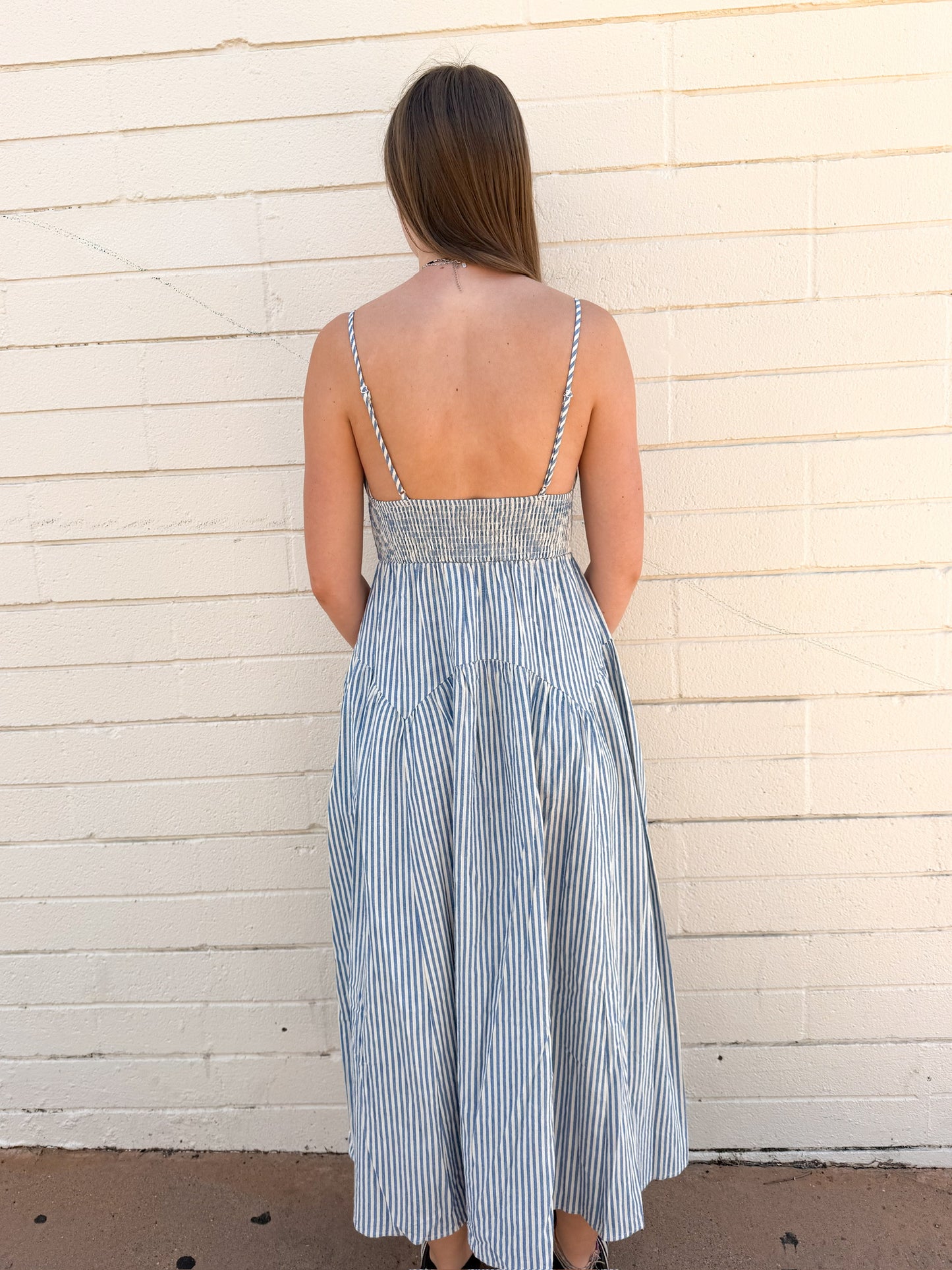 Striped Cami Midi Dress-Blue