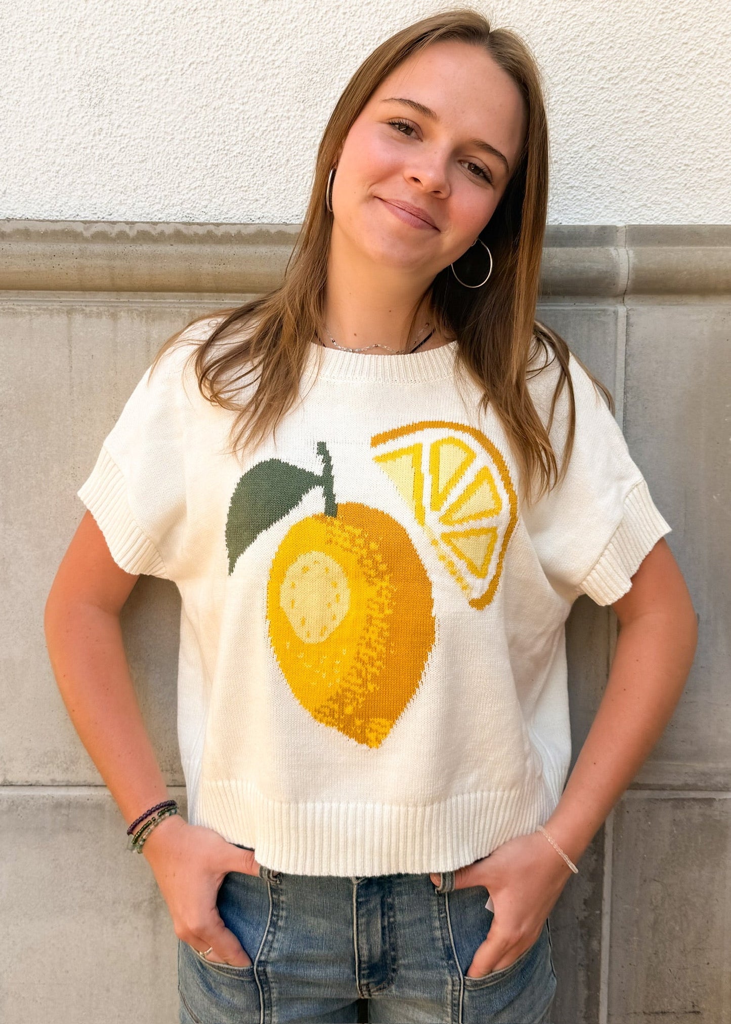 Short Sleeve Lemon Sweater