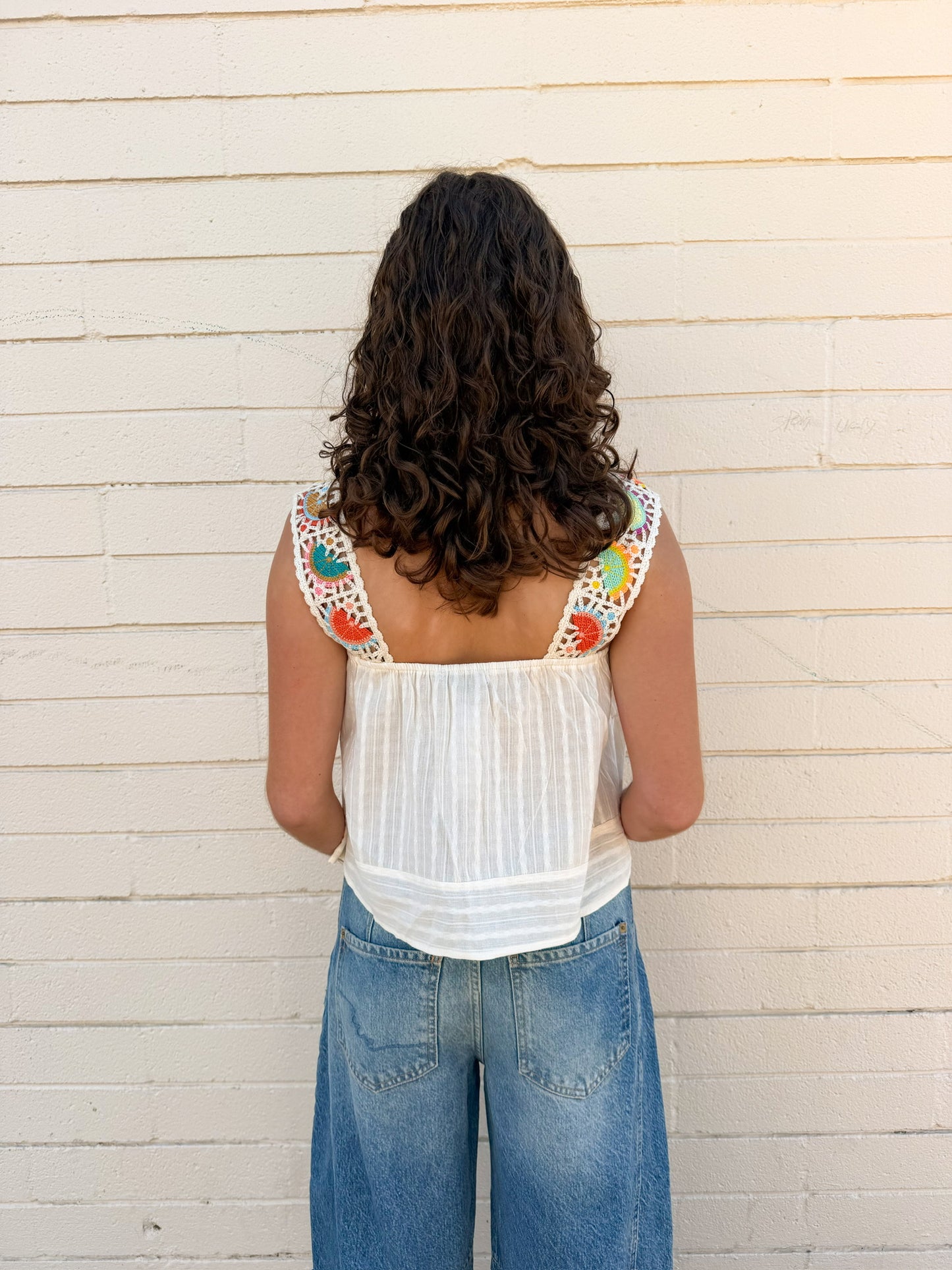 Illa Illa Crochet Trim Swing Tank-Ivory