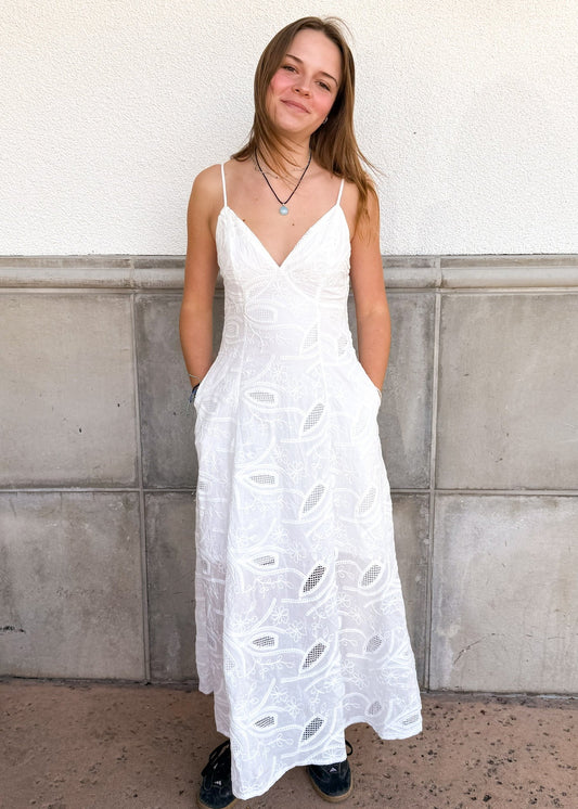 Illa Illa Embroidered Tie Back Maxi Dress-White