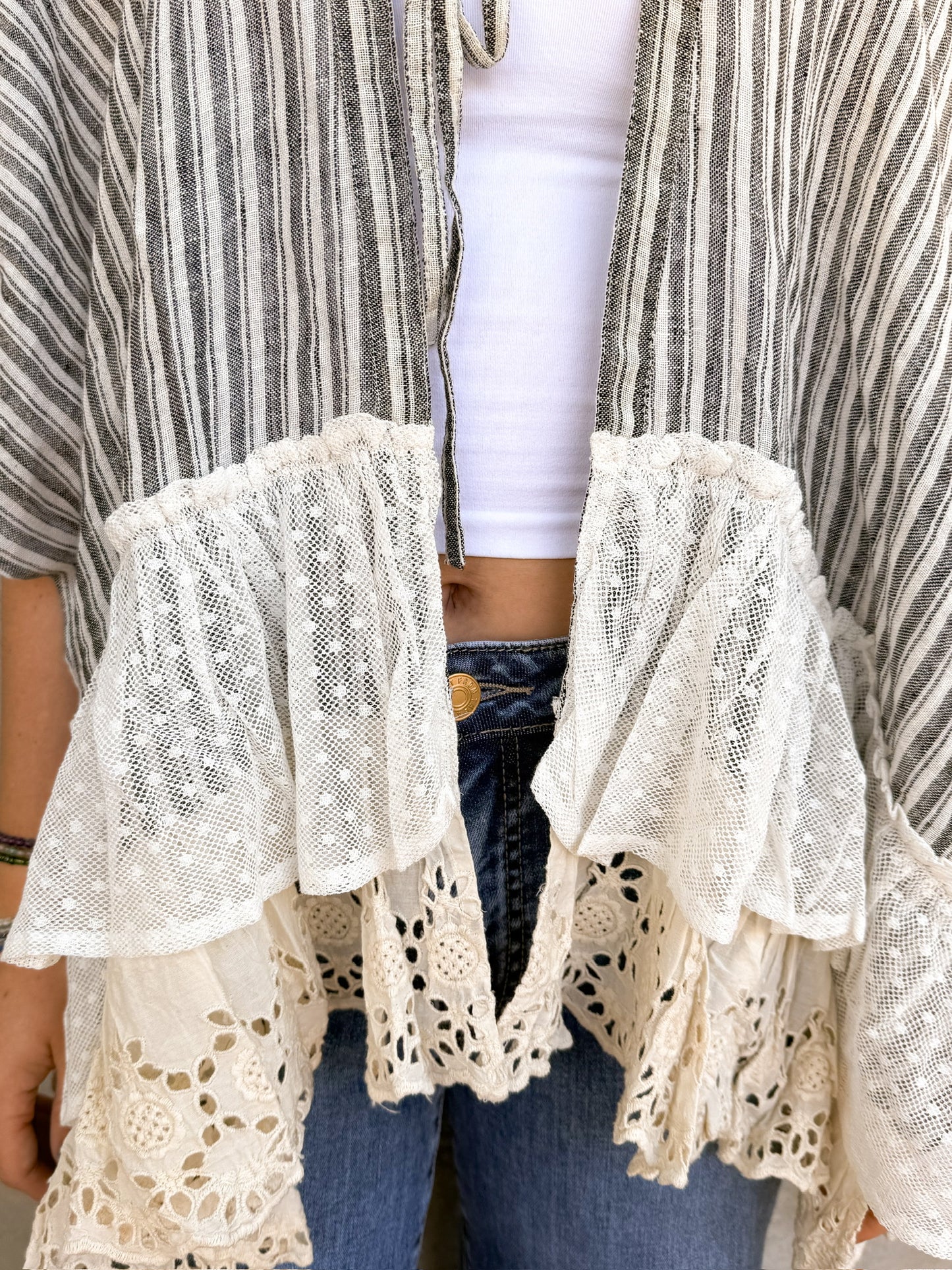 Flowy Cardigan-Black Multi Stripe