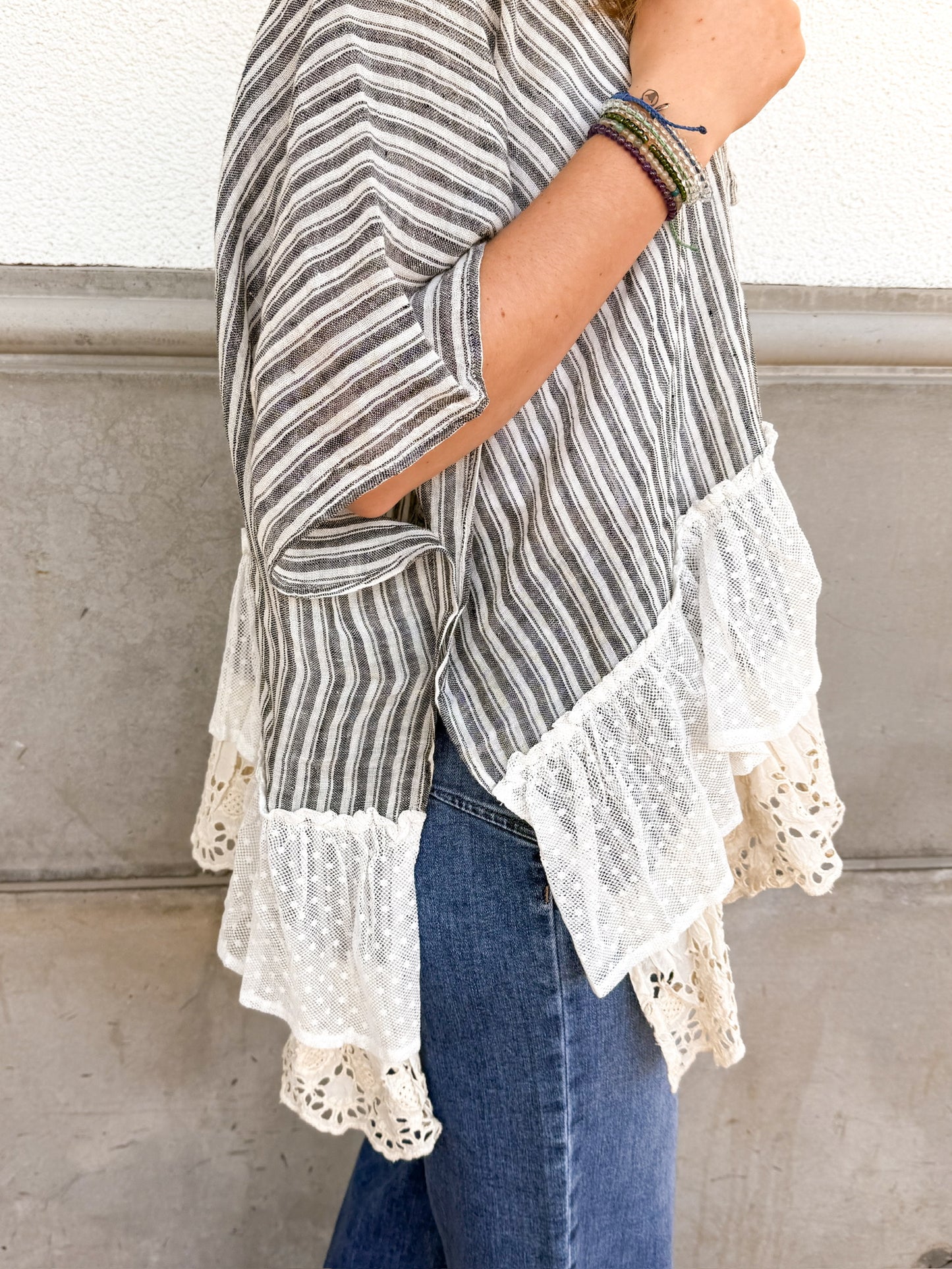 Flowy Cardigan-Black Multi Stripe