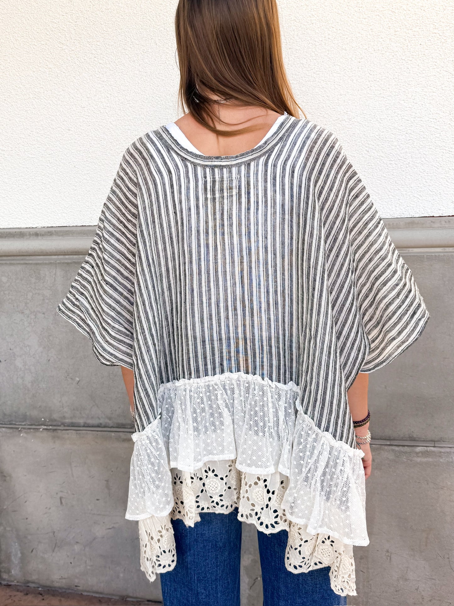 Flowy Cardigan-Black Multi Stripe