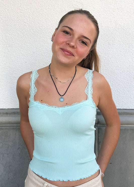 Free People Spring Fever Cami-Bleached Aqua