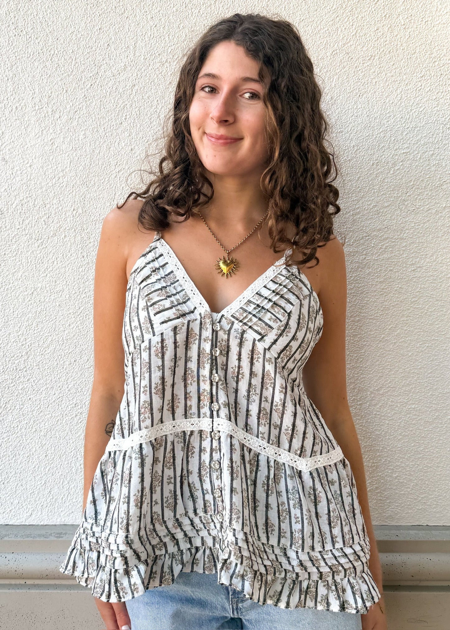 Striped Button Front Cami - Ivory