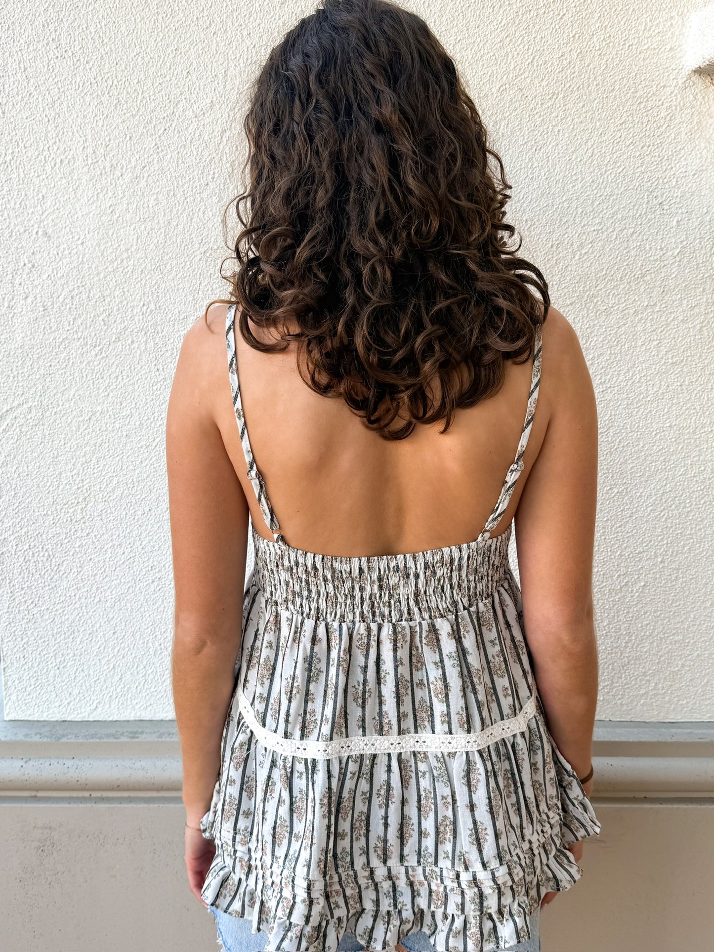 Striped Button Front Cami - Ivory