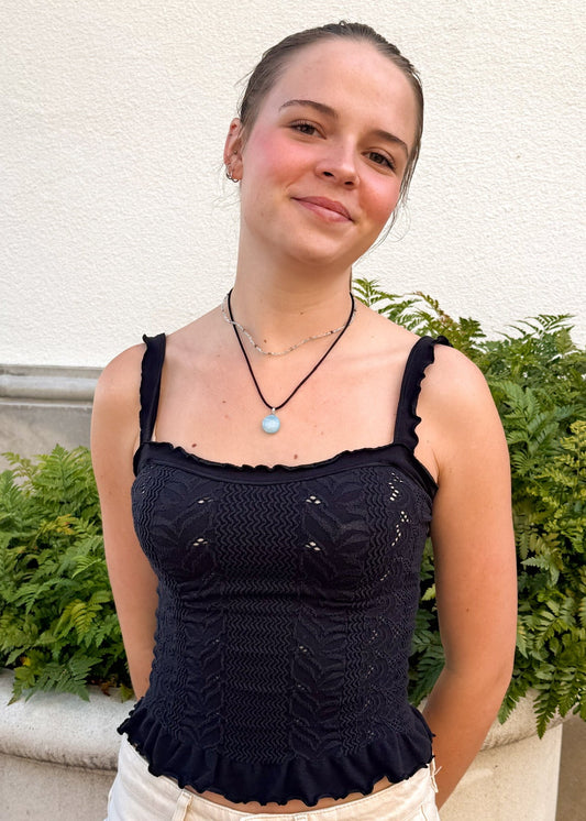 Free People So Soft Femme Square Tank-Black
