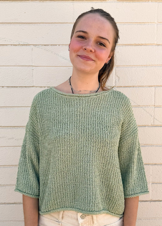 3/4 Sleeve Crew Neck Sweater - Sage