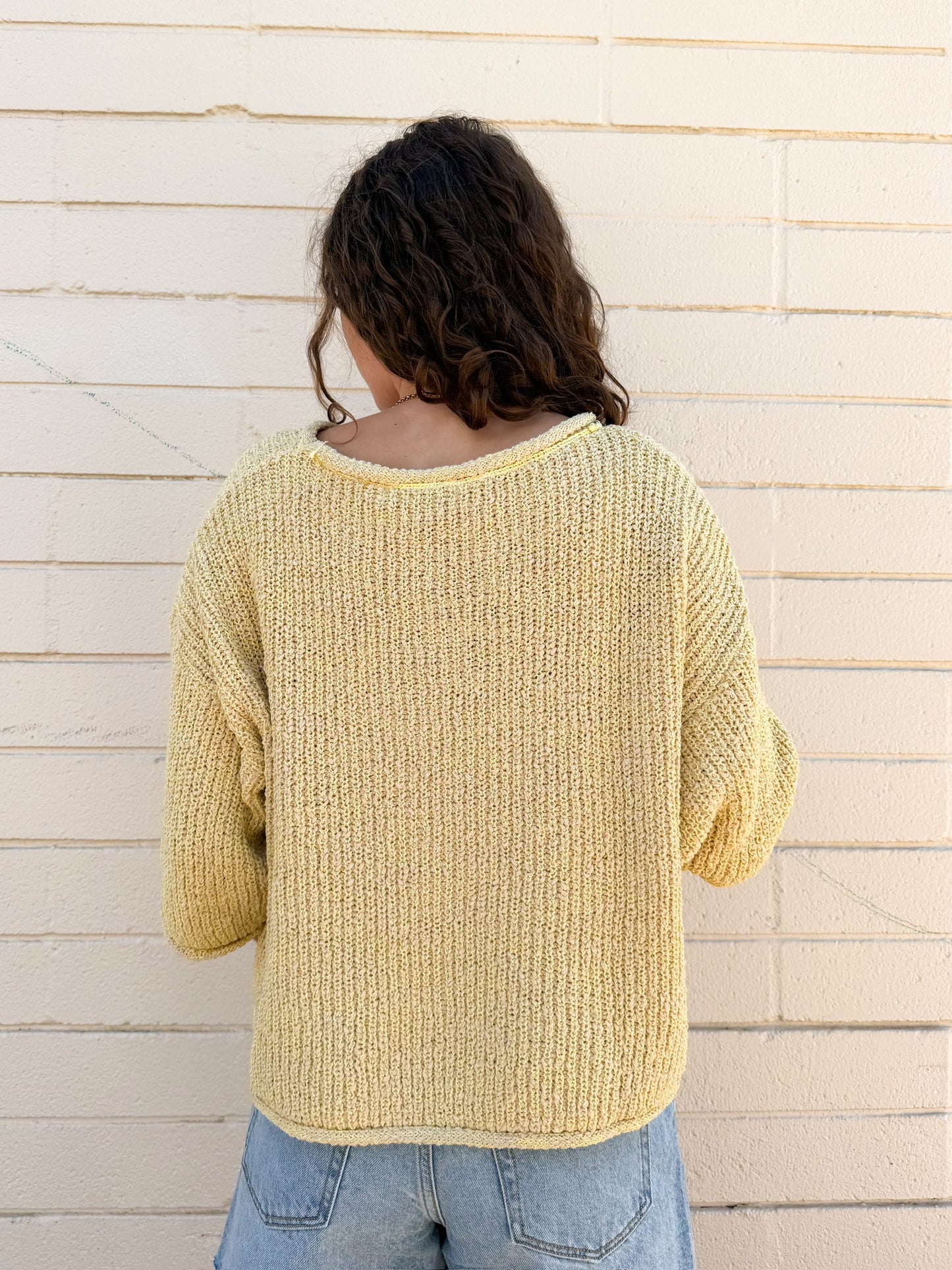 3/4 Sleeve Crew Neck Sweater - Yellow