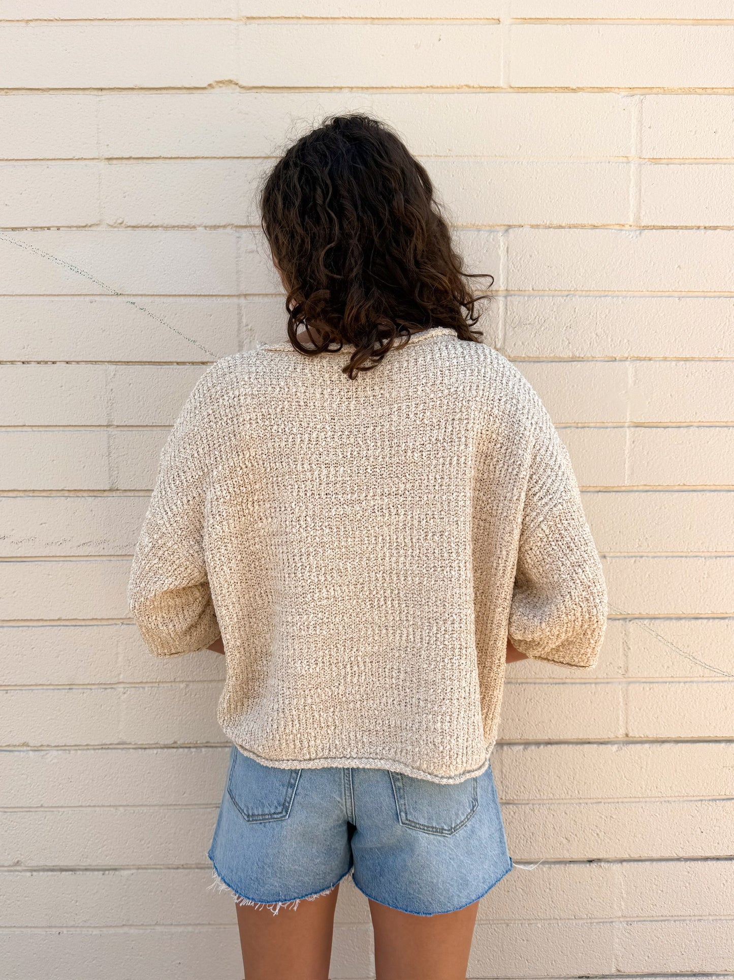 3/4 Sleeve Crew Neck Sweater - Oatmeal