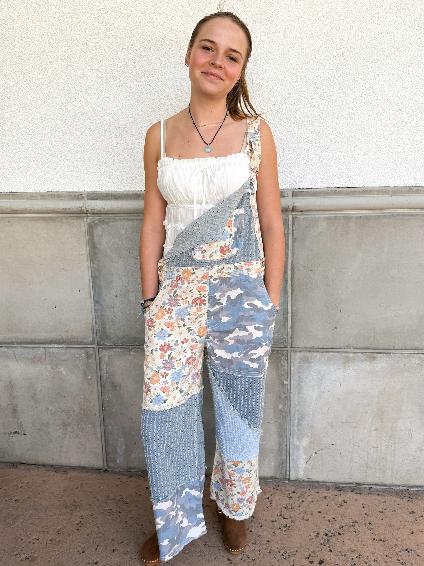 Floral Patchwork Overalls - Denim
