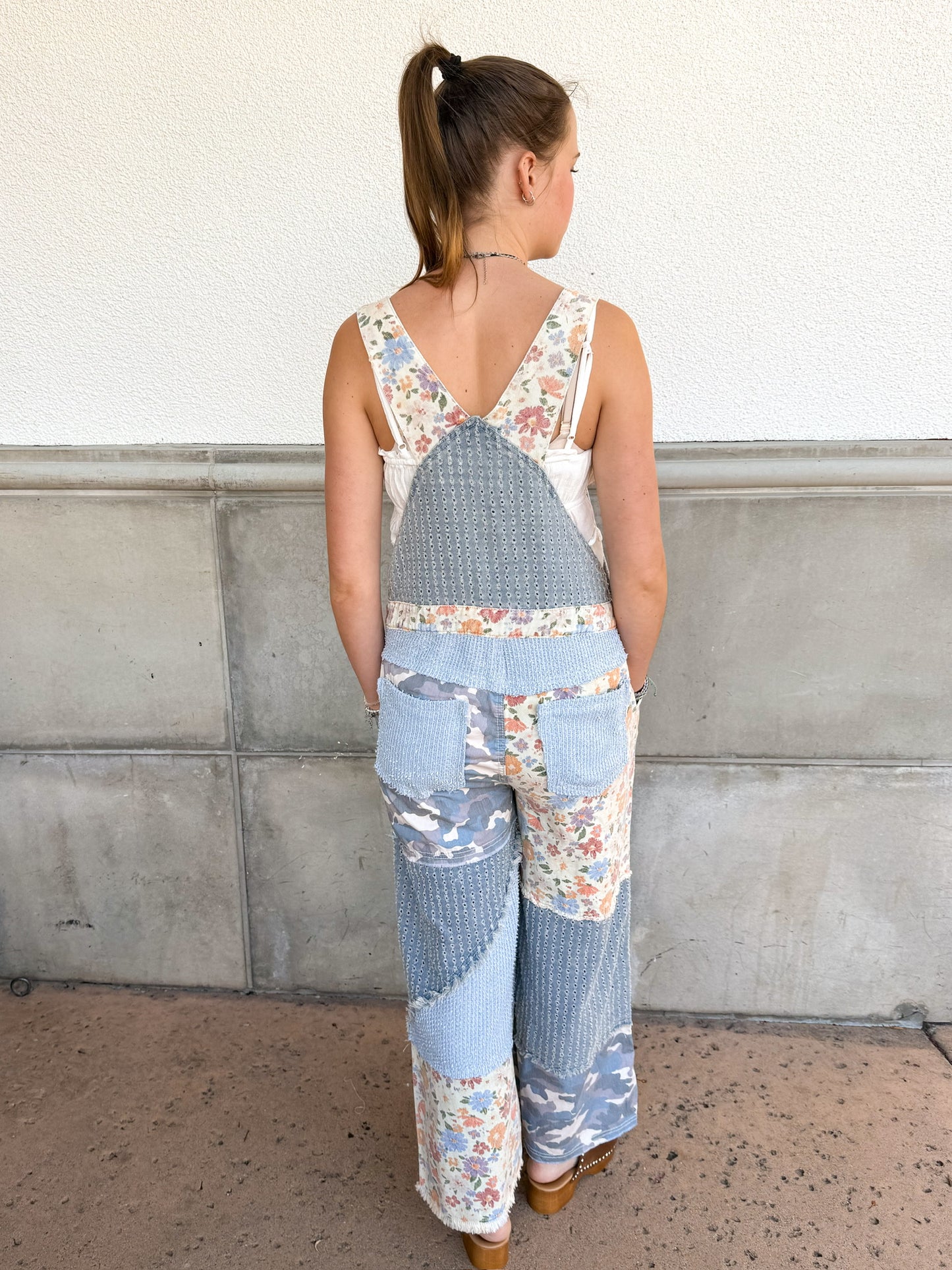 Floral Patchwork Overalls - Denim
