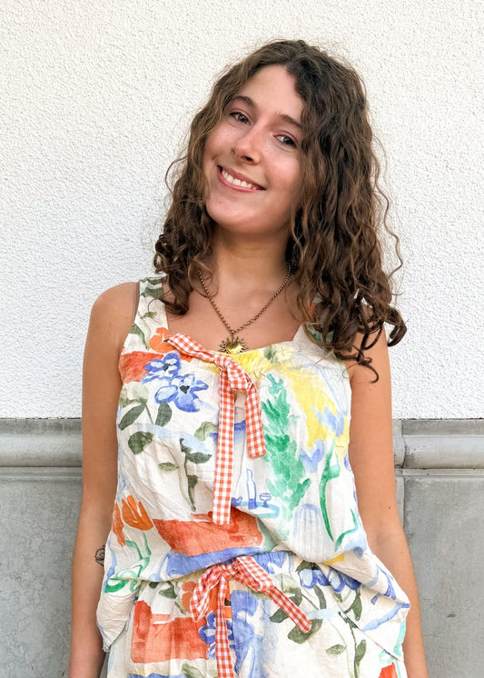 Floral Tank w Gingham Bow
