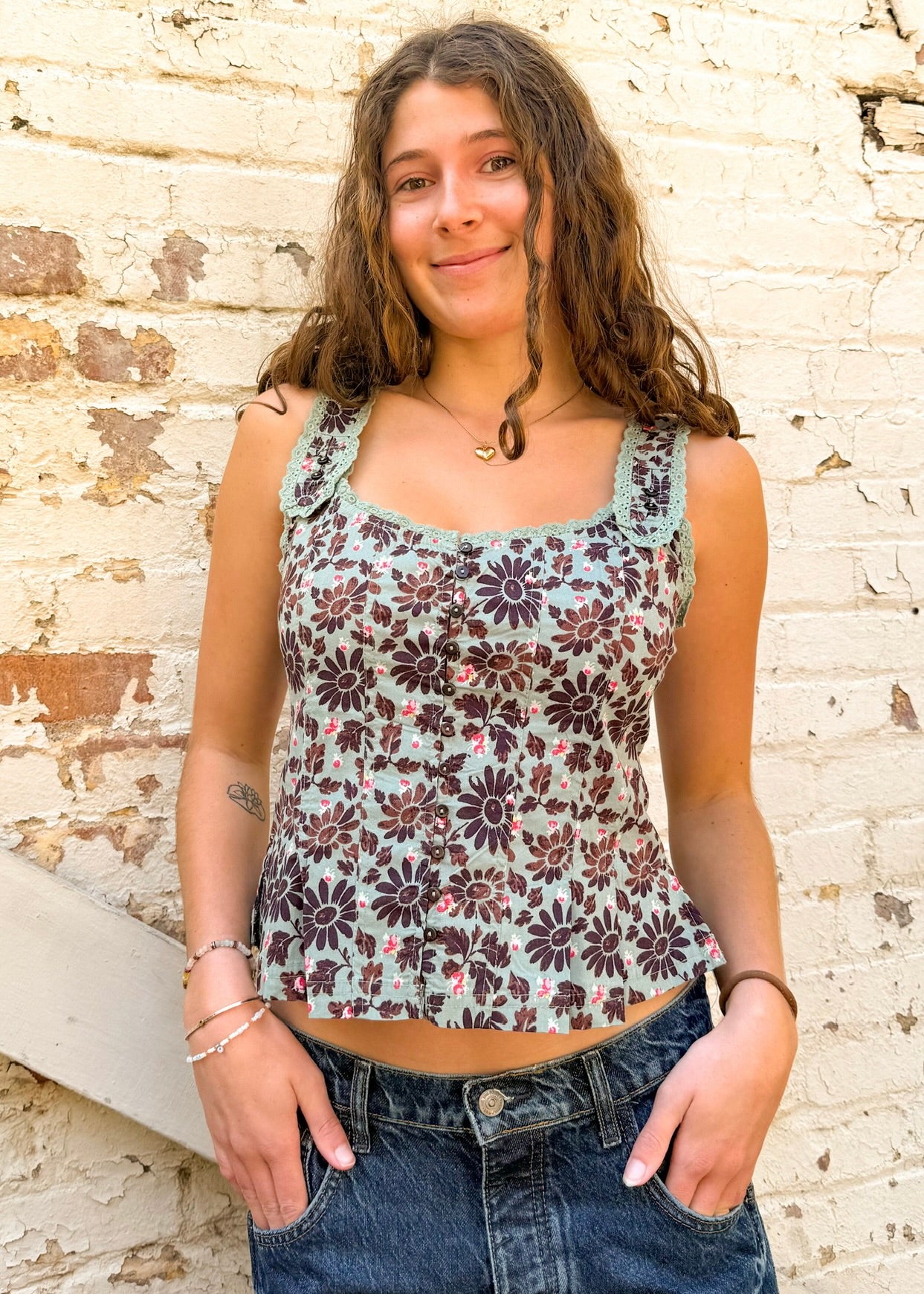 Free People Bridgette Corset Top - OB2404263 - Green Combo