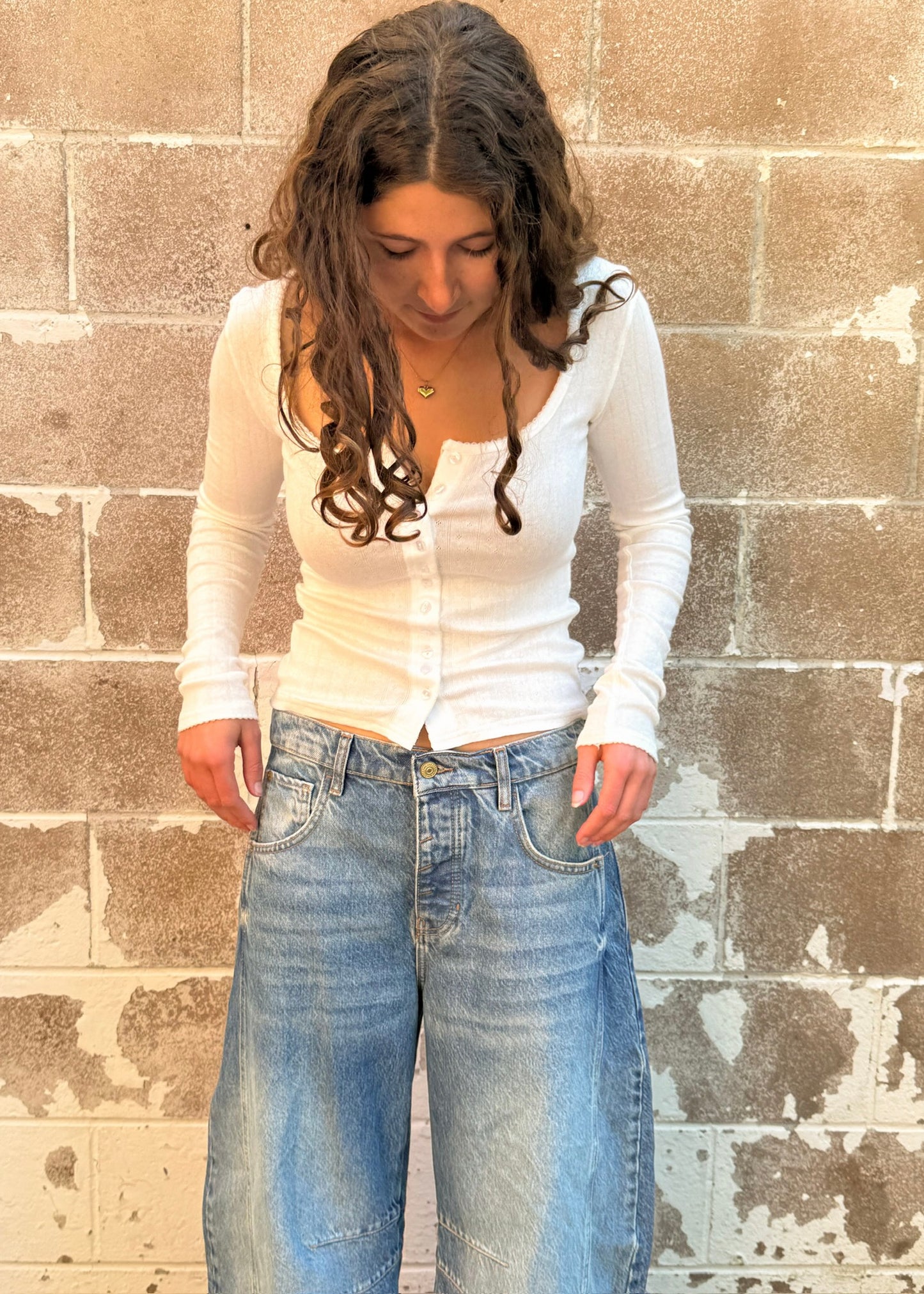 Free People Good Luck Mid Rise Barrel - OB1697499 - Ultra Light Beam