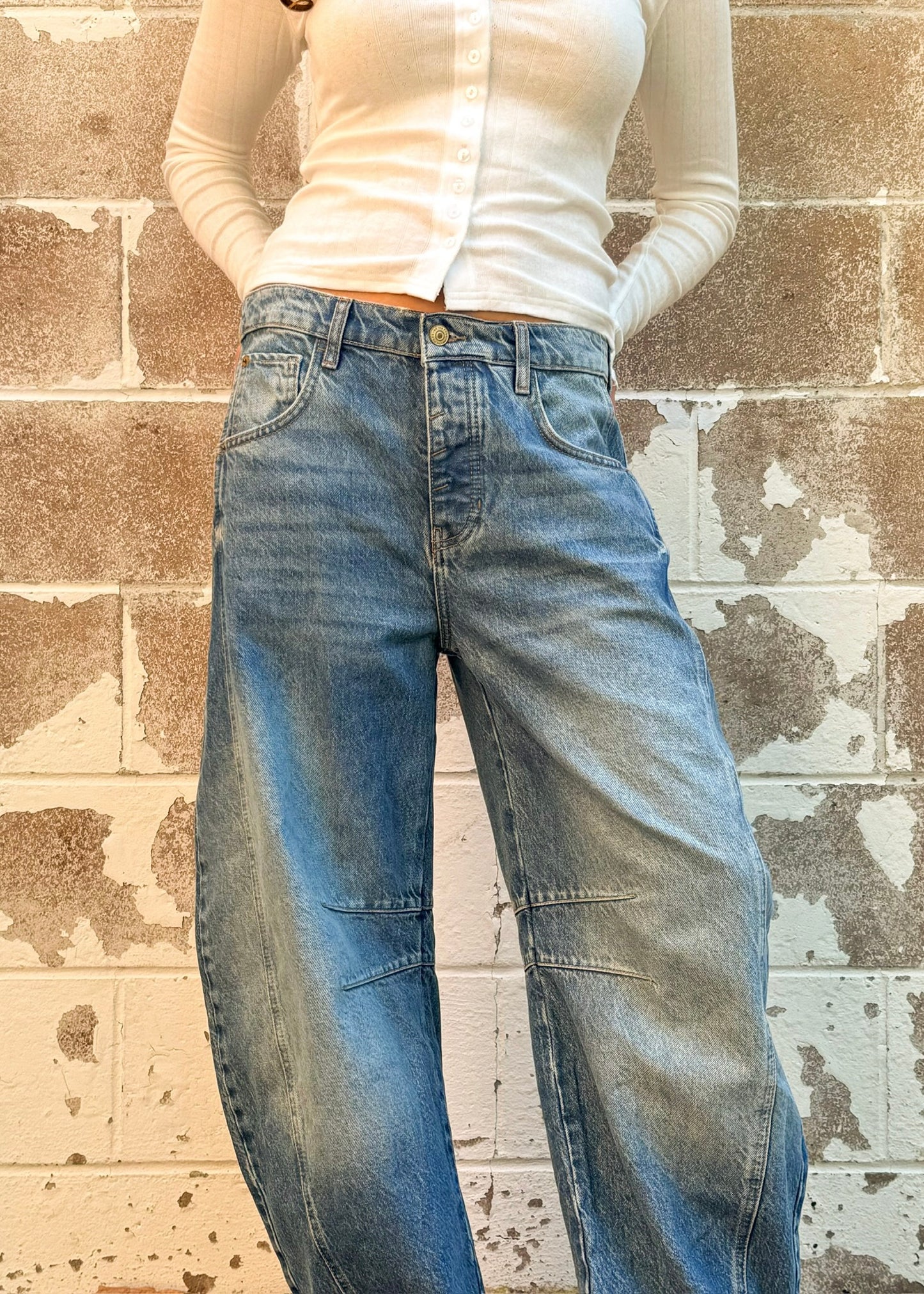 Free People Good Luck Mid Rise Barrel - OB1697499 - Ultra Light Beam