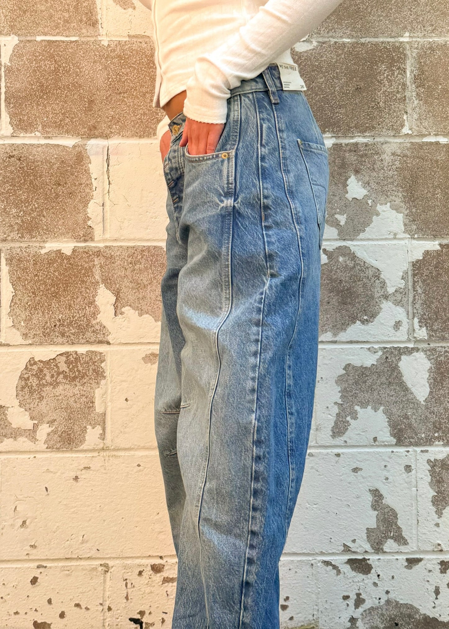 Free People Good Luck Mid Rise Barrel - OB1697499 - Ultra Light Beam