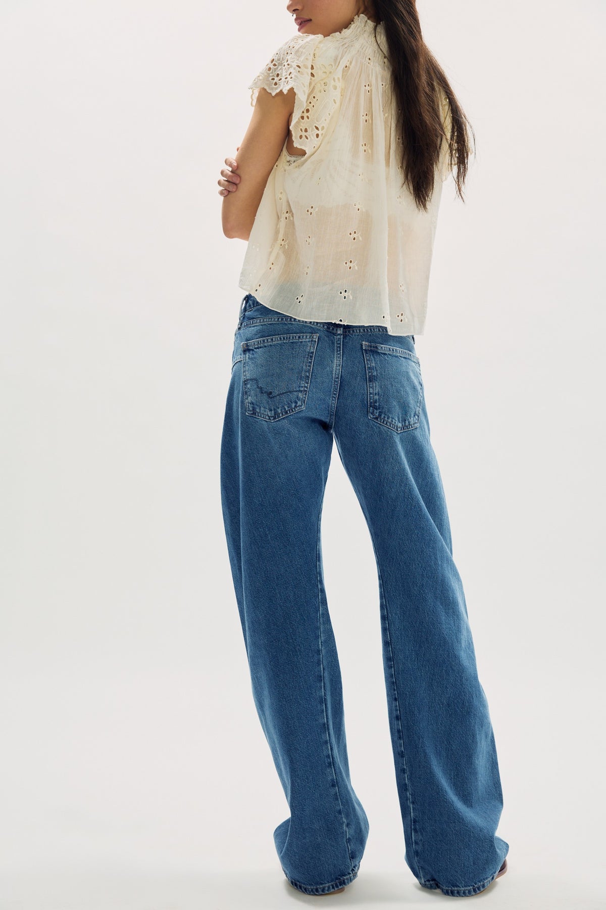 Free People Fable Low-Rise Twisted Bowed Jeans - Heartsong, back view