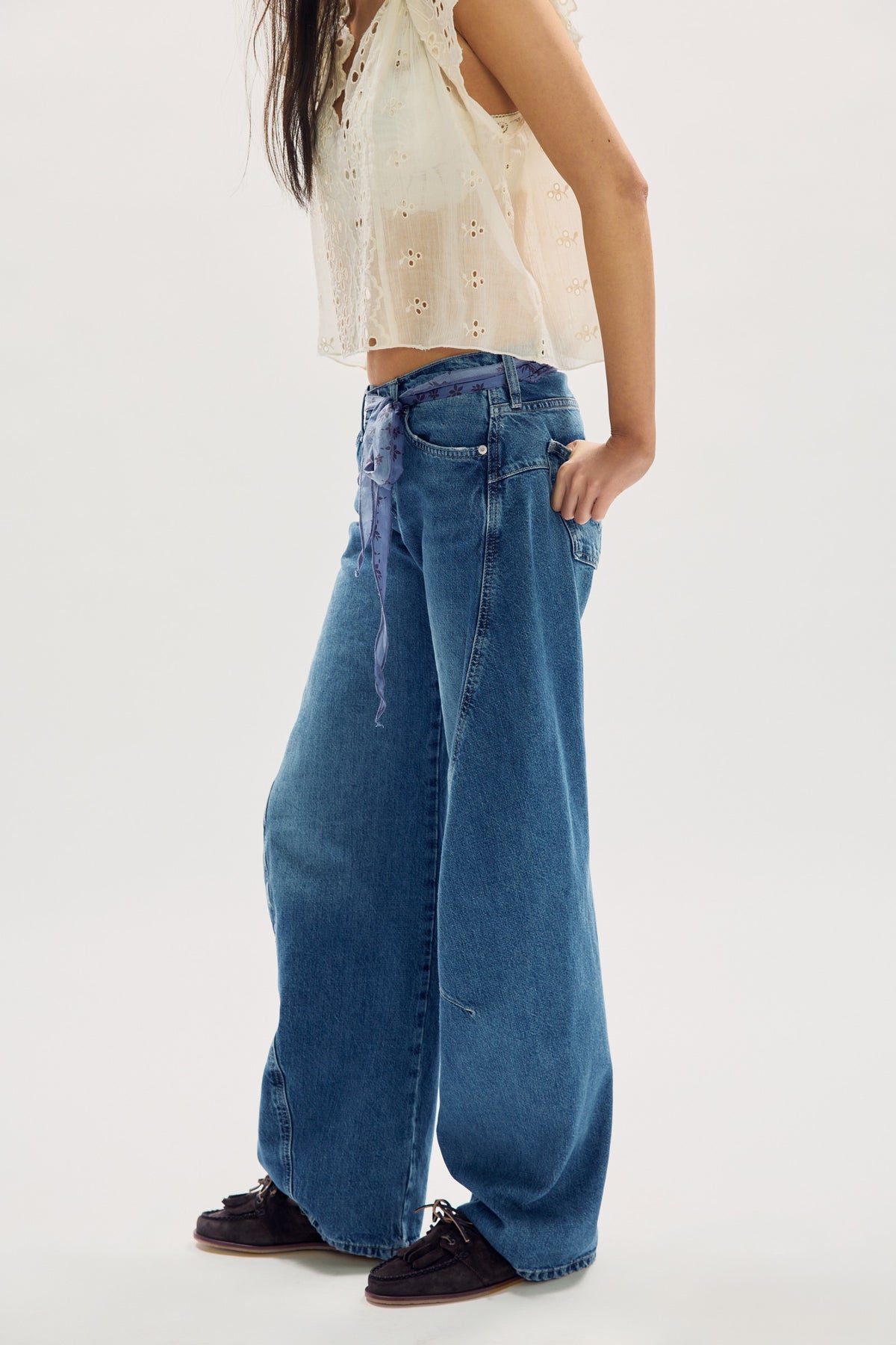 Free People Fable Low-Rise Twisted Bowed Jeans - Heartsong, side view