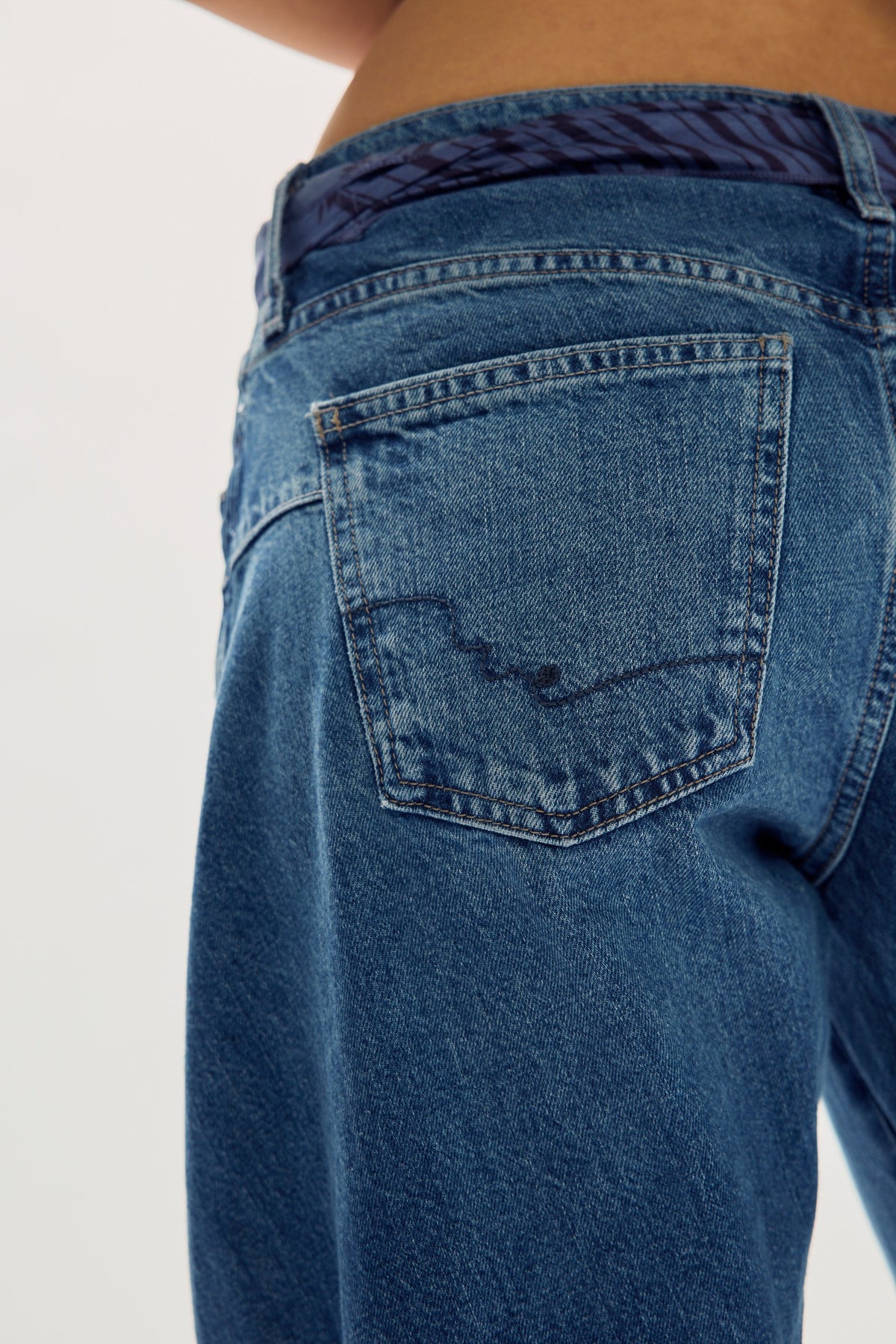 Free People Fable Low-Rise Twisted Bowed Jeans - Heartsong, pocket and denim detail