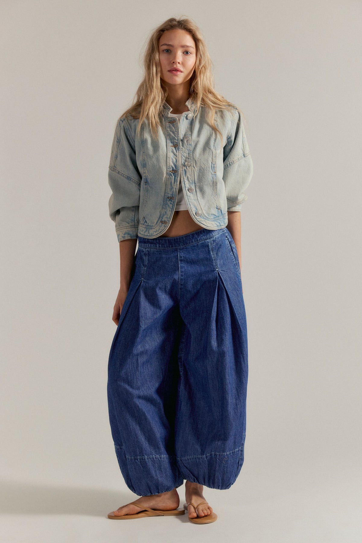 Free People Moonflower Pull-On Balloon Jeans - Blue Dusk, front view