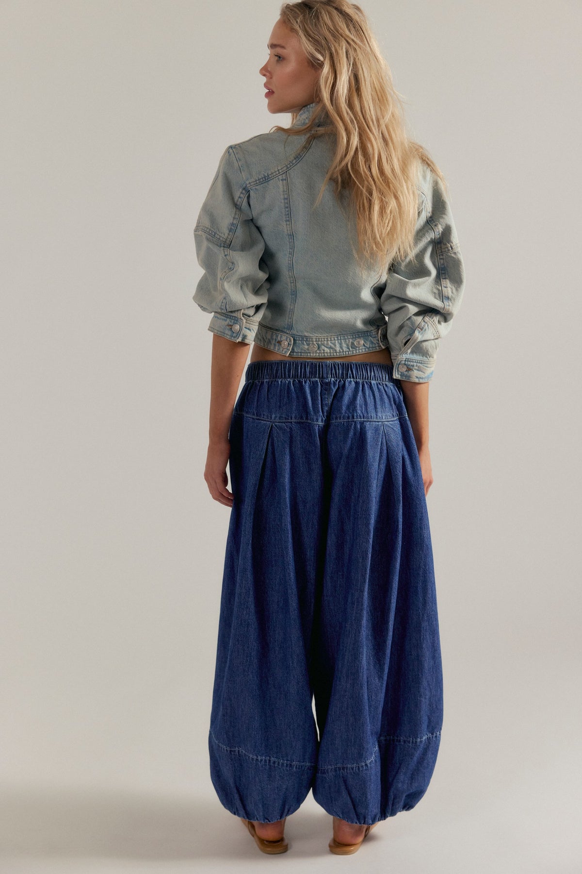 Free People Moonflower Pull-On Balloon Jeans - Blue Dusk, back view
