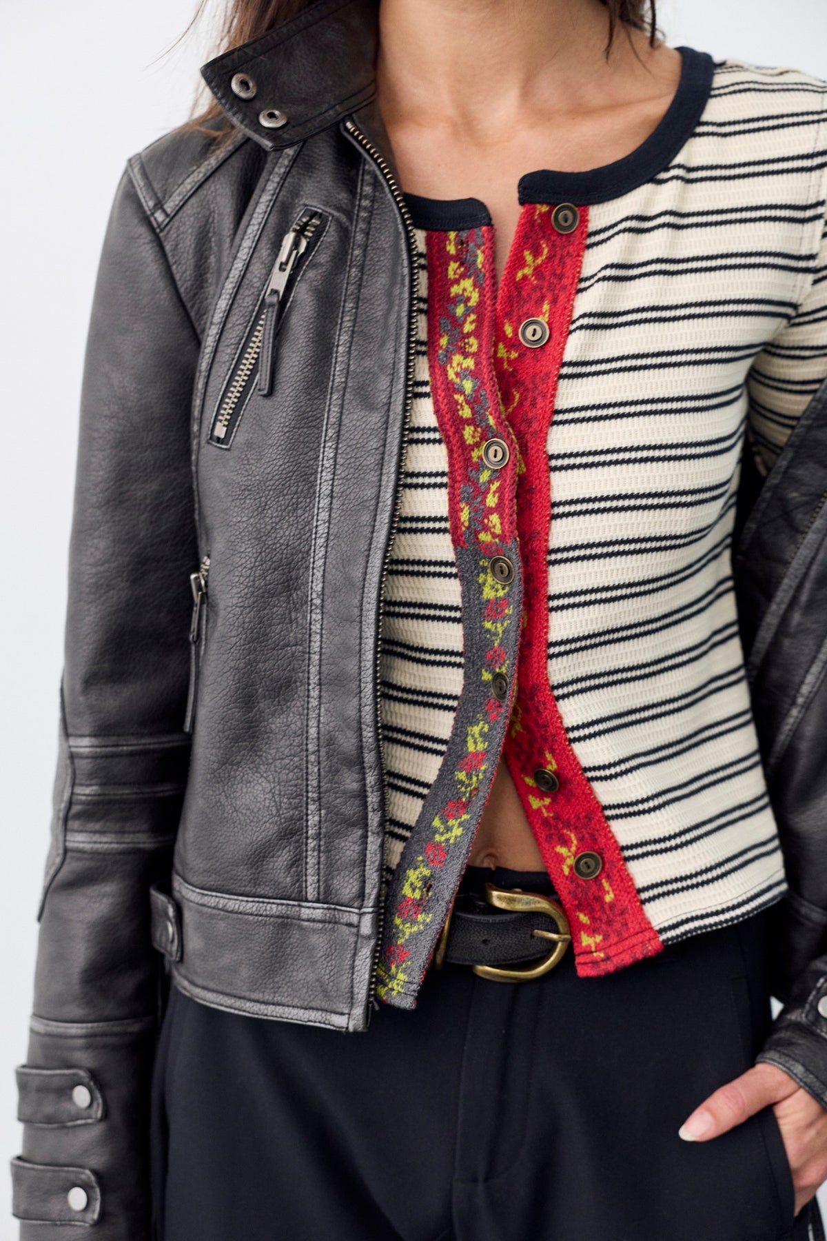 Free People Noa Cardi - Tea Combo, embroidered placket detail
