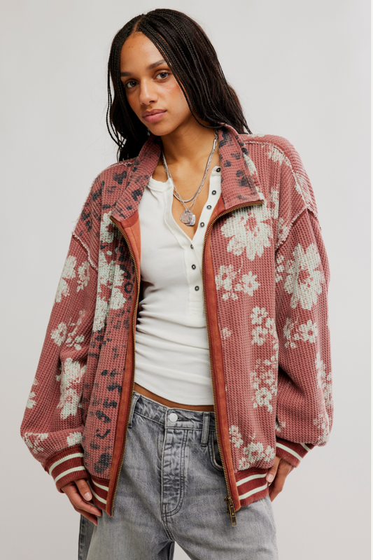 Free People Print Mix Cardi - Whisper Pink Combo, front view