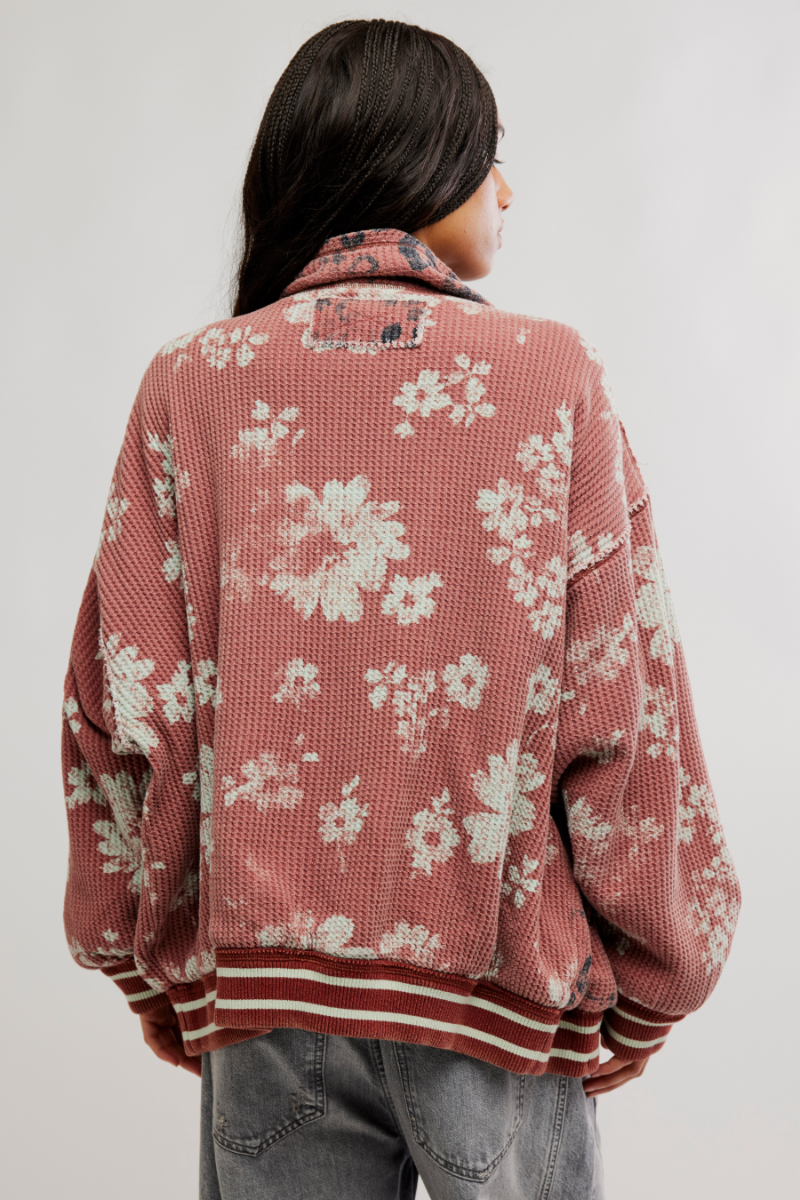 Free People Print Mix Cardi - Whisper Pink Combo, back view