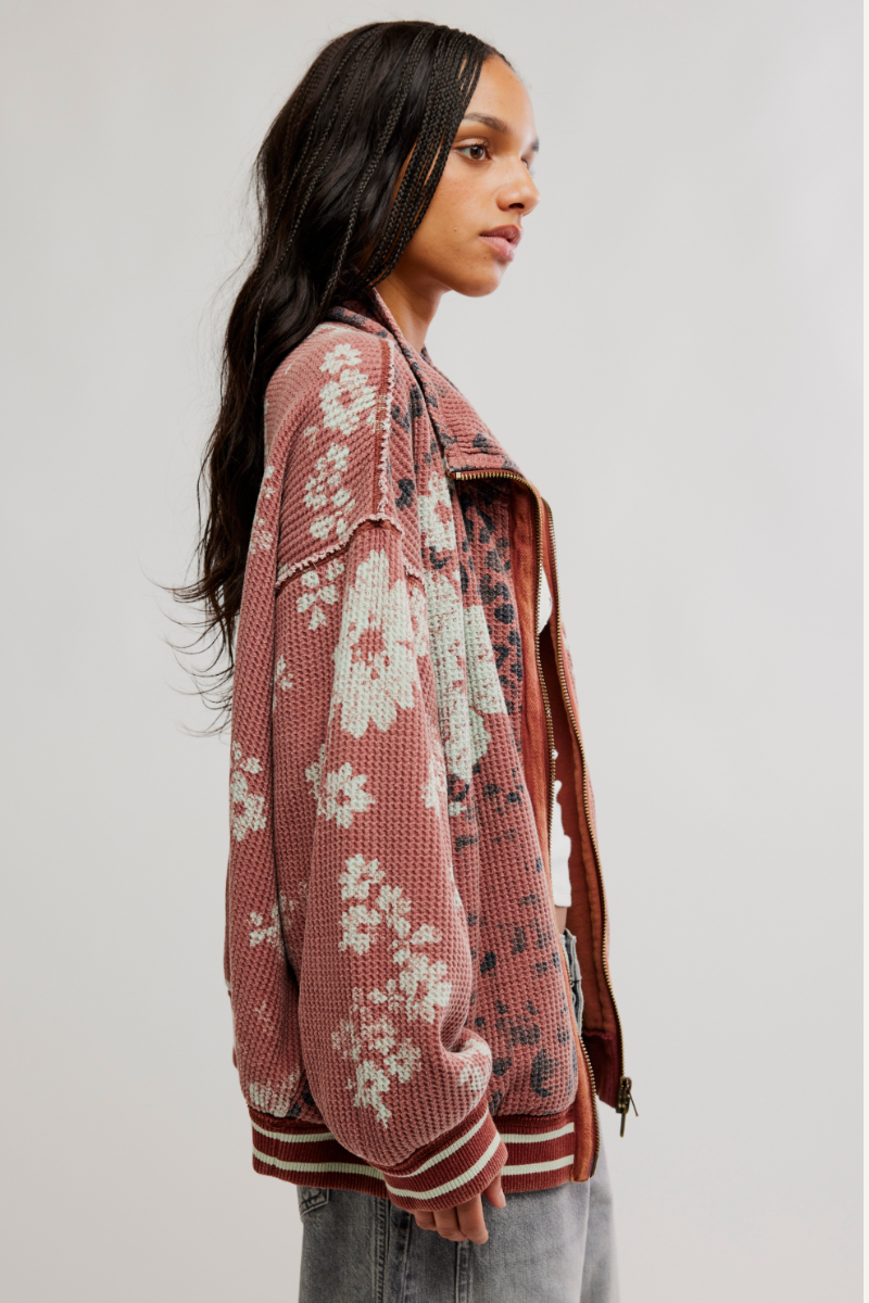 Free People Print Mix Cardi - Whisper Pink Combo, side view