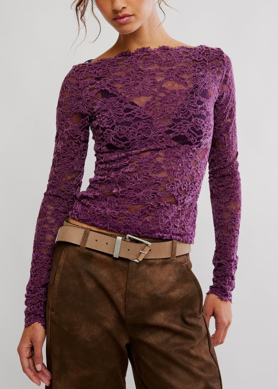 Free People Raising Eyebrows Lace Top - Italian Plum, front view