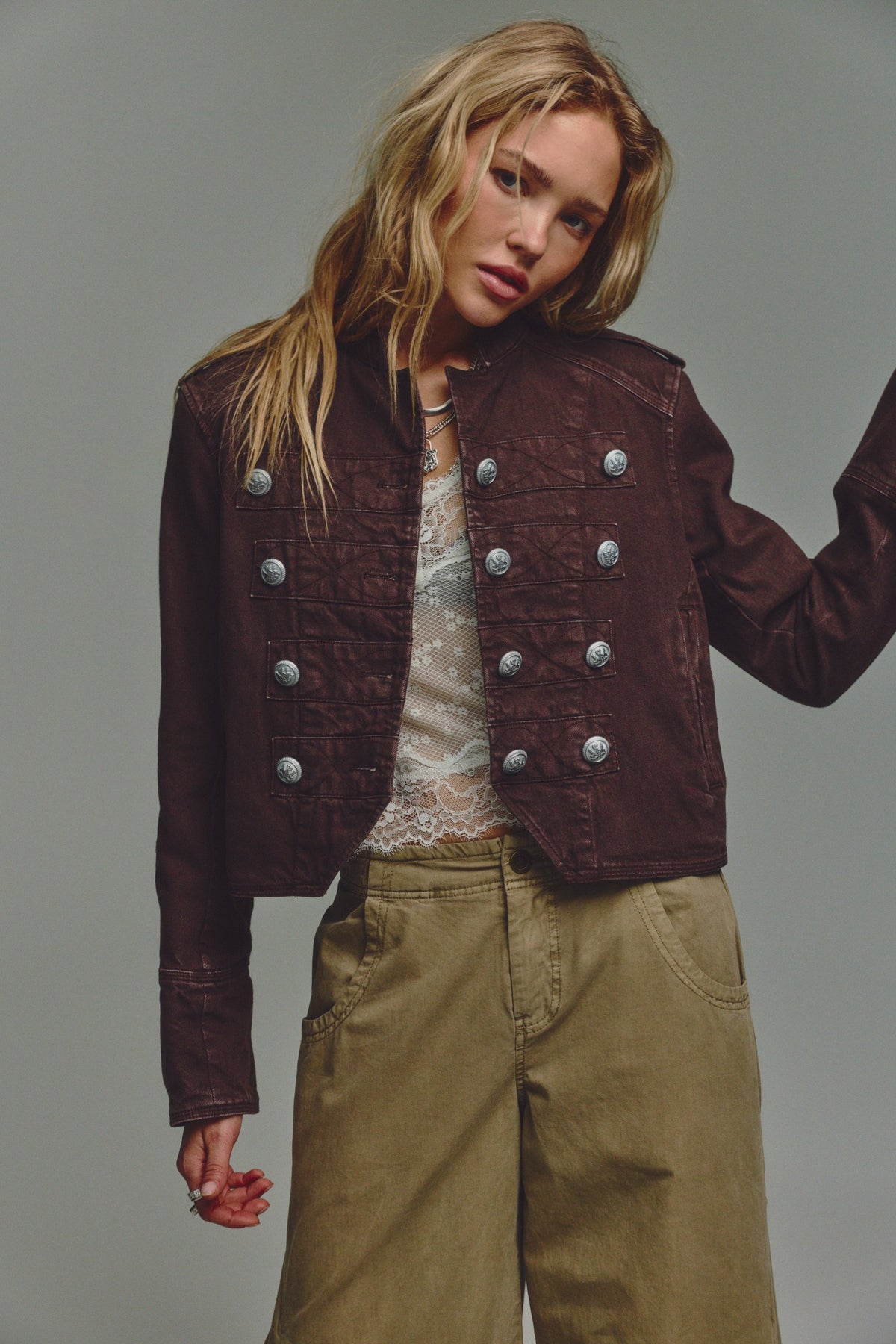 Free People Ryland Band Jacket - Double Espresso, front view