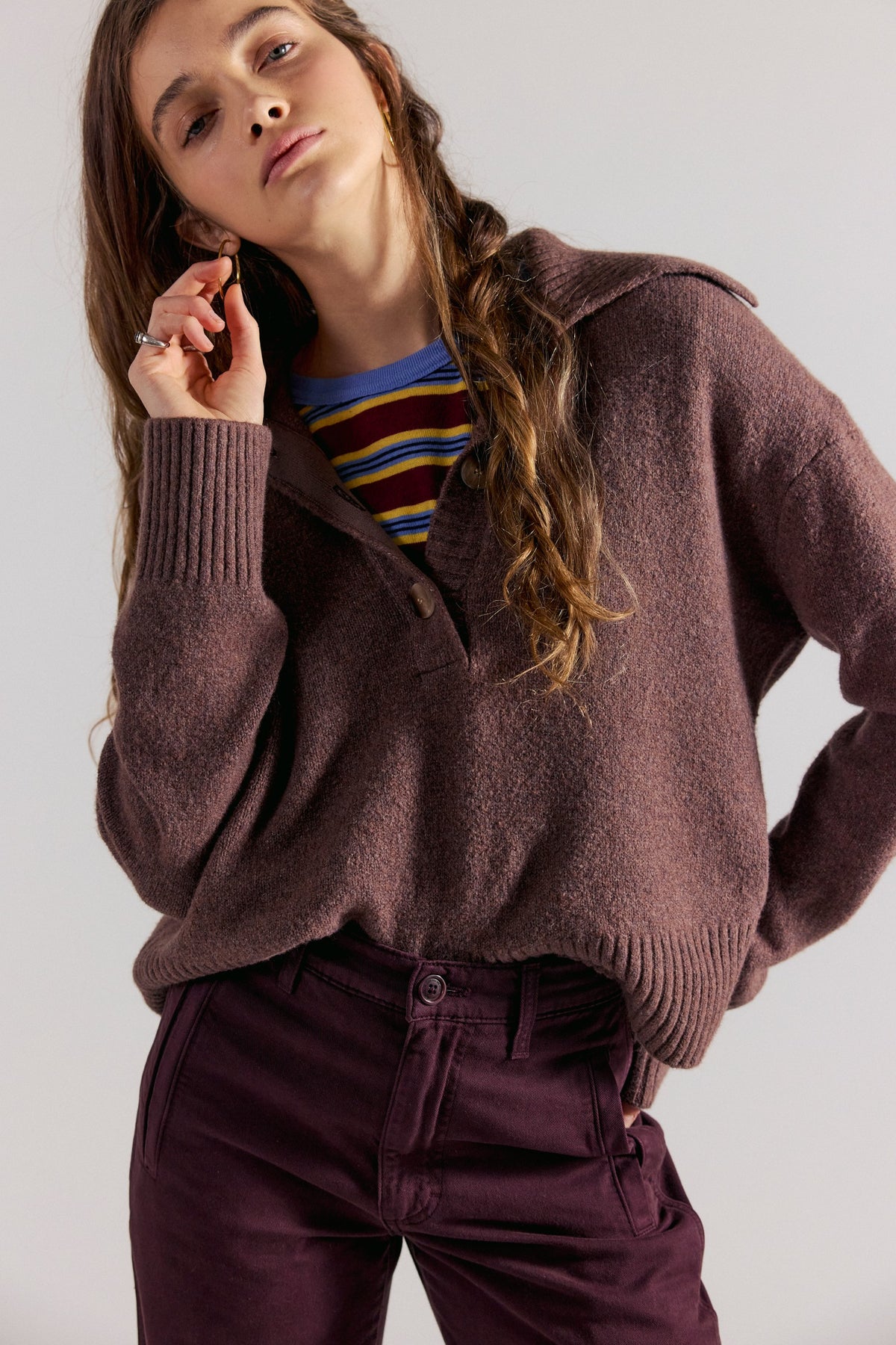 Free People Trading Up Polo - Enchanted Oak Melange, front view