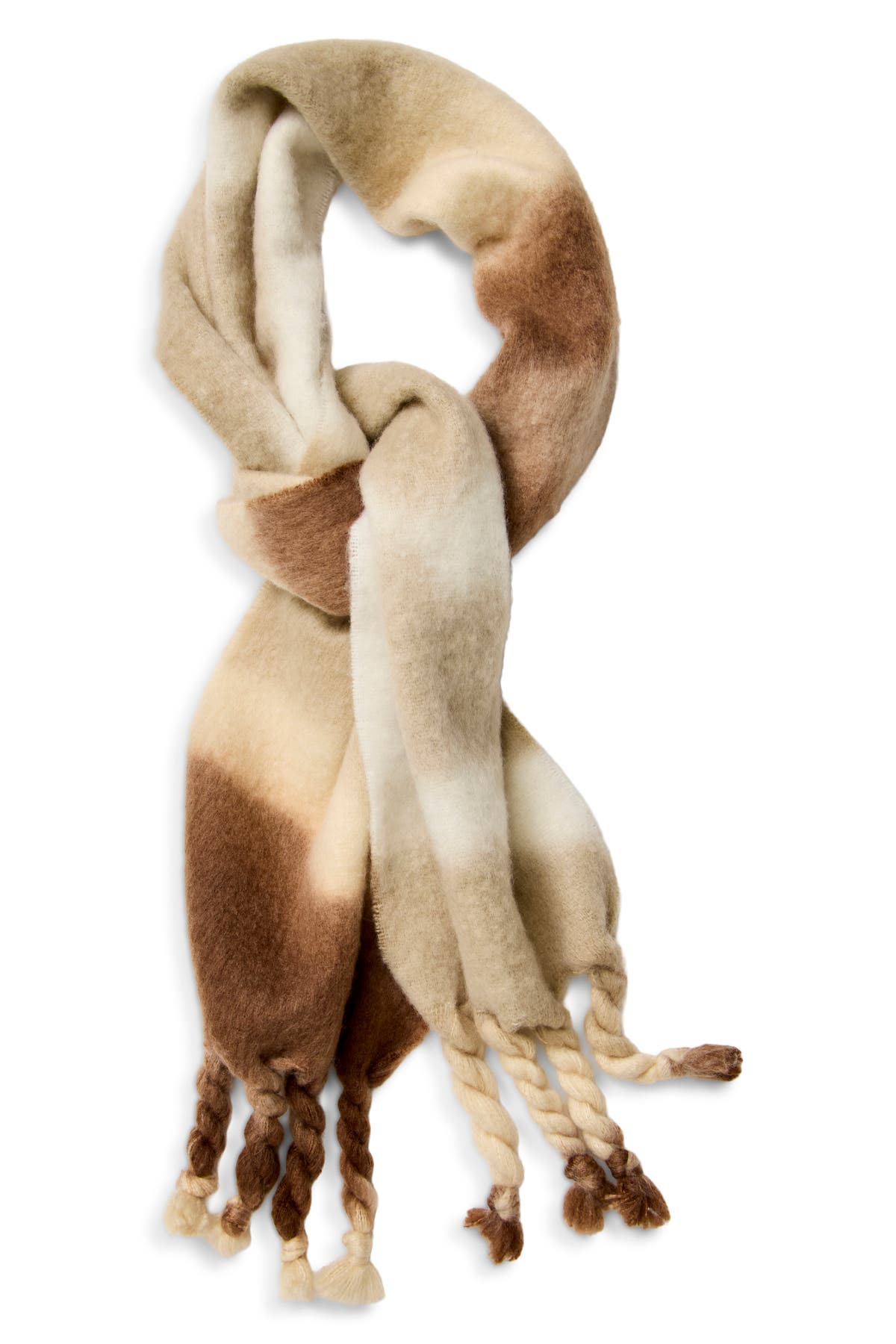 Free People Winter Days Blanket Scarf - Oat Combo, knotted scarf view