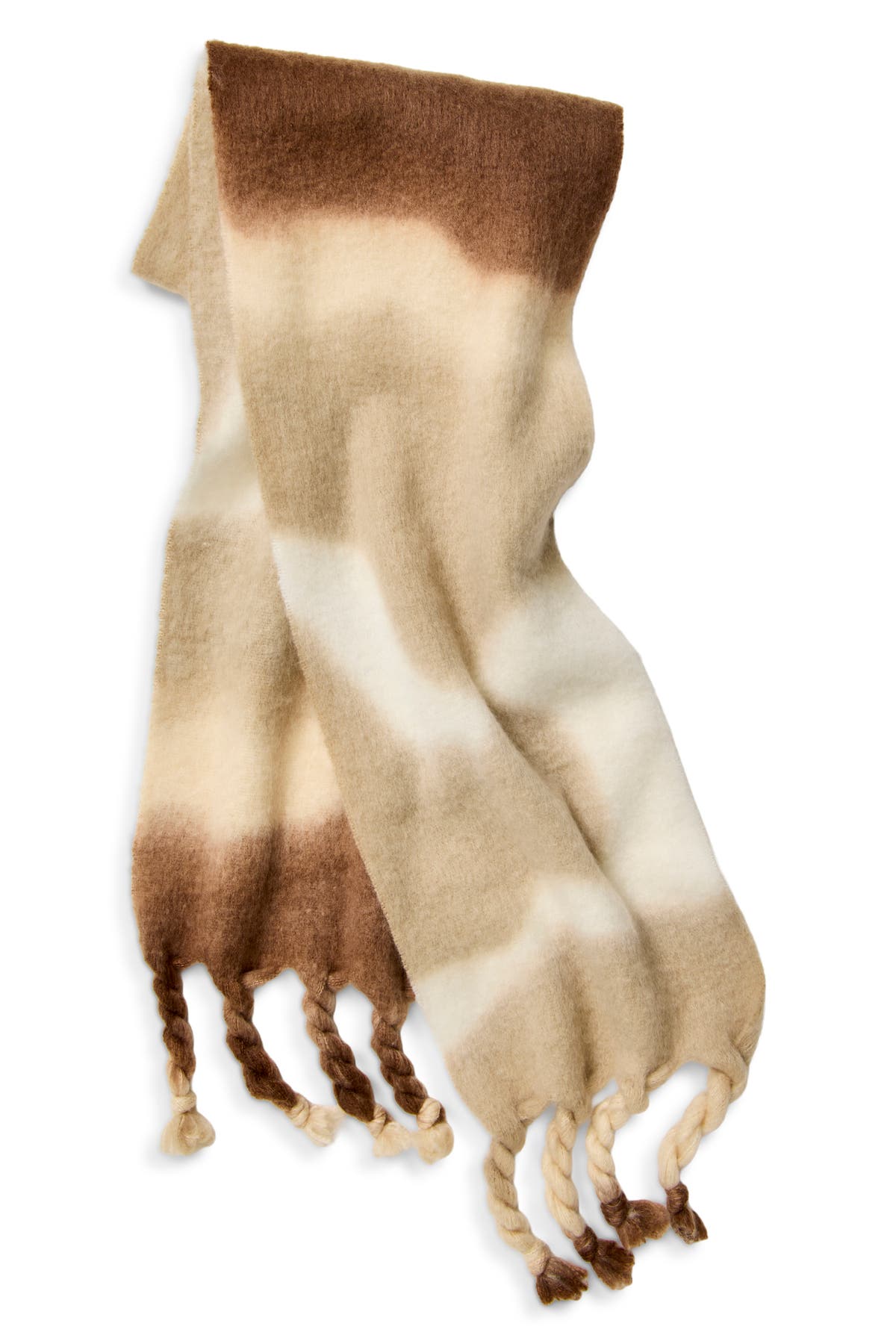 Free People Winter Days Blanket Scarf - Oat Combo, full scarf and fringe view