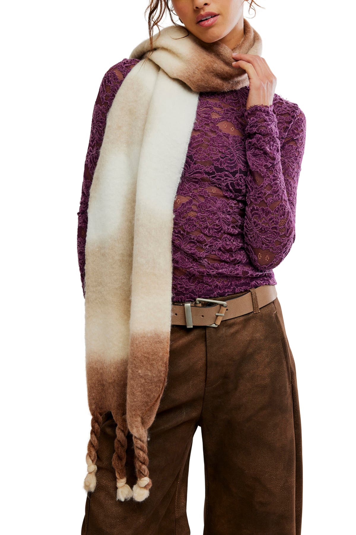 Free People Winter Days Blanket Scarf - Oat Combo, on-model view