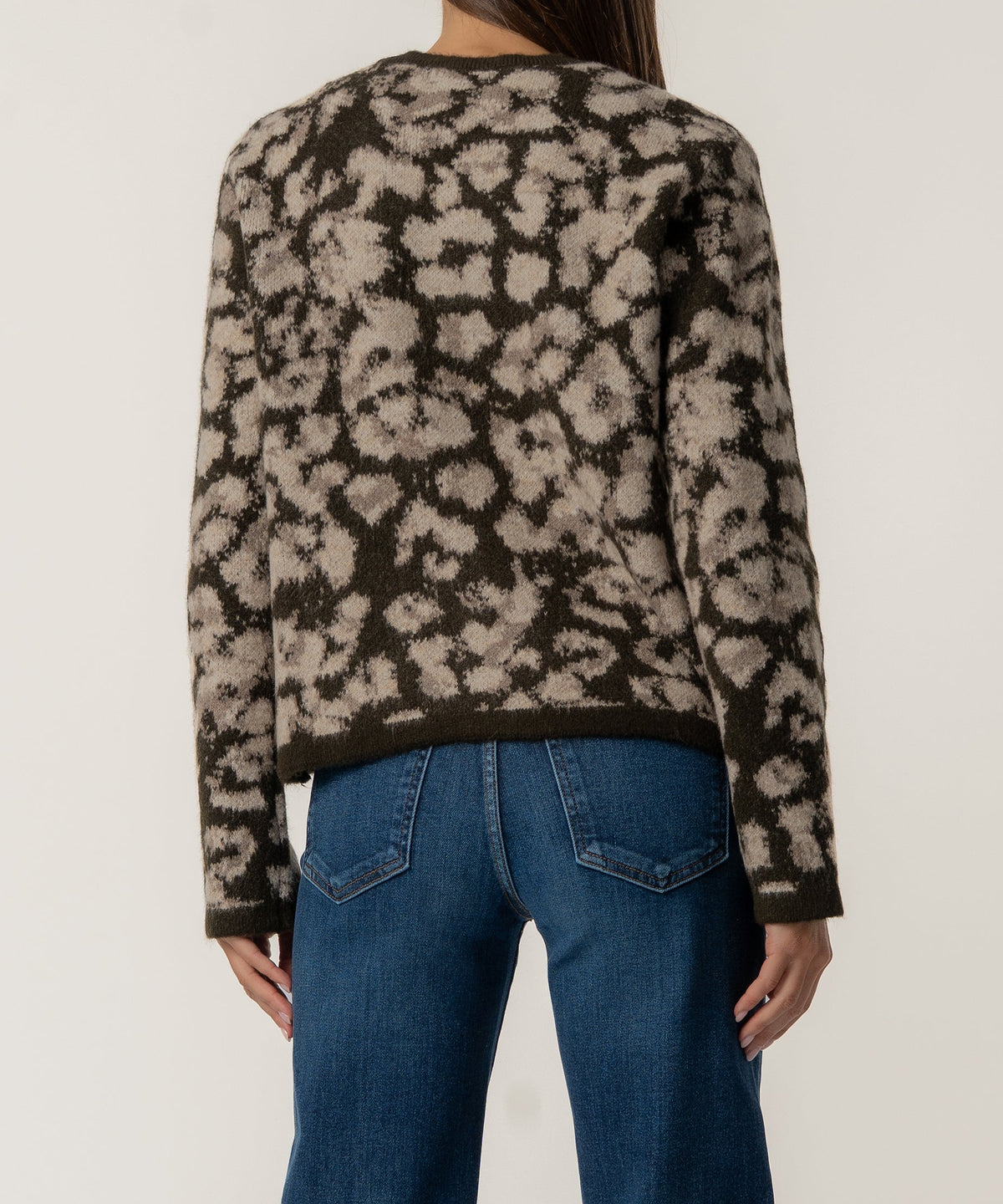 KUT from the Kloth Sadie Animal Print Cardigan in Brown, back view