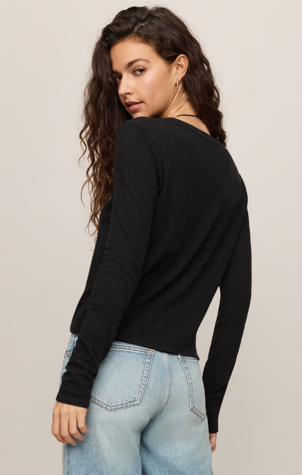 Z Supply Junie Long Sleeve Tee in Black, back view