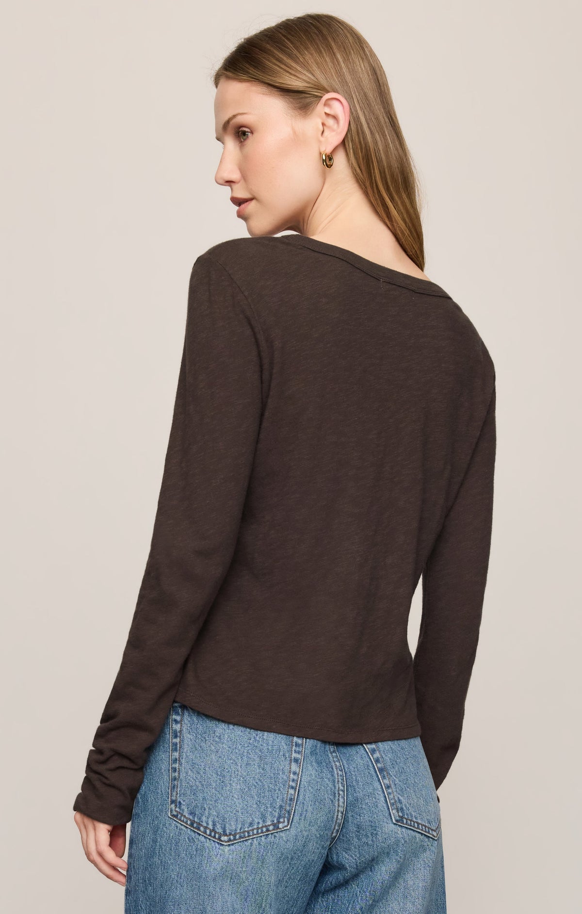 Z Supply Junie Long Sleeve Tee in Cocoa Bean, back view