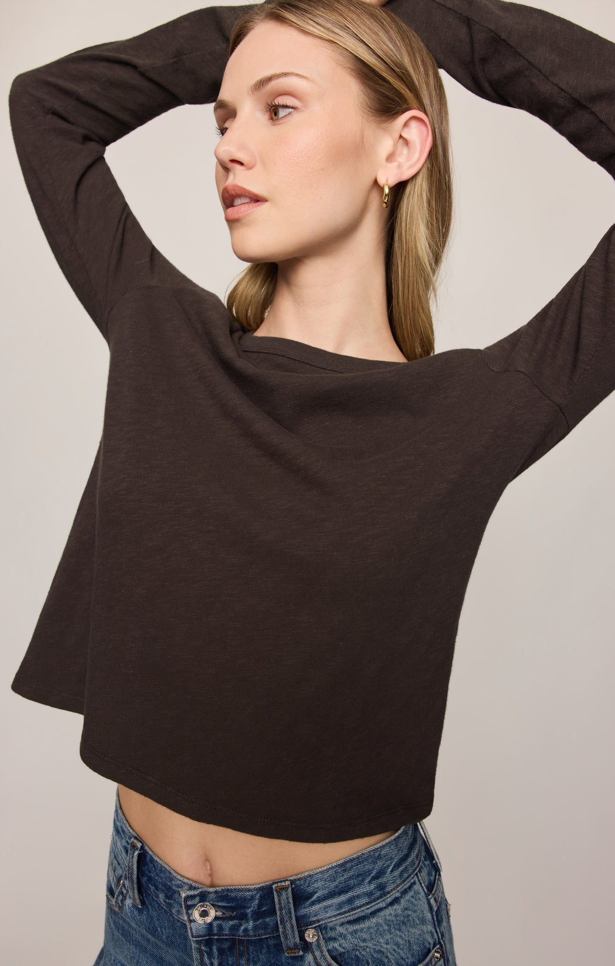 Z Supply Junie Long Sleeve Tee in Cocoa Bean, detail view