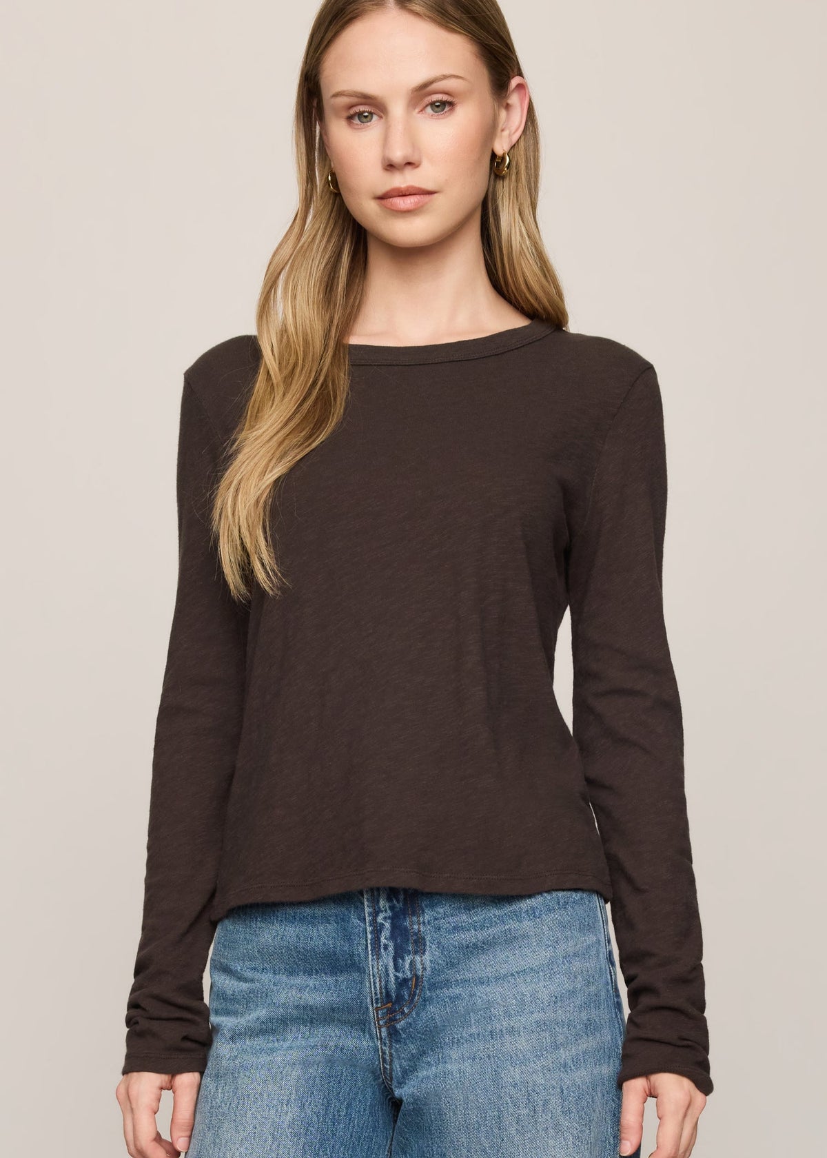 Z Supply Junie Long Sleeve Tee in Cocoa Bean, front view