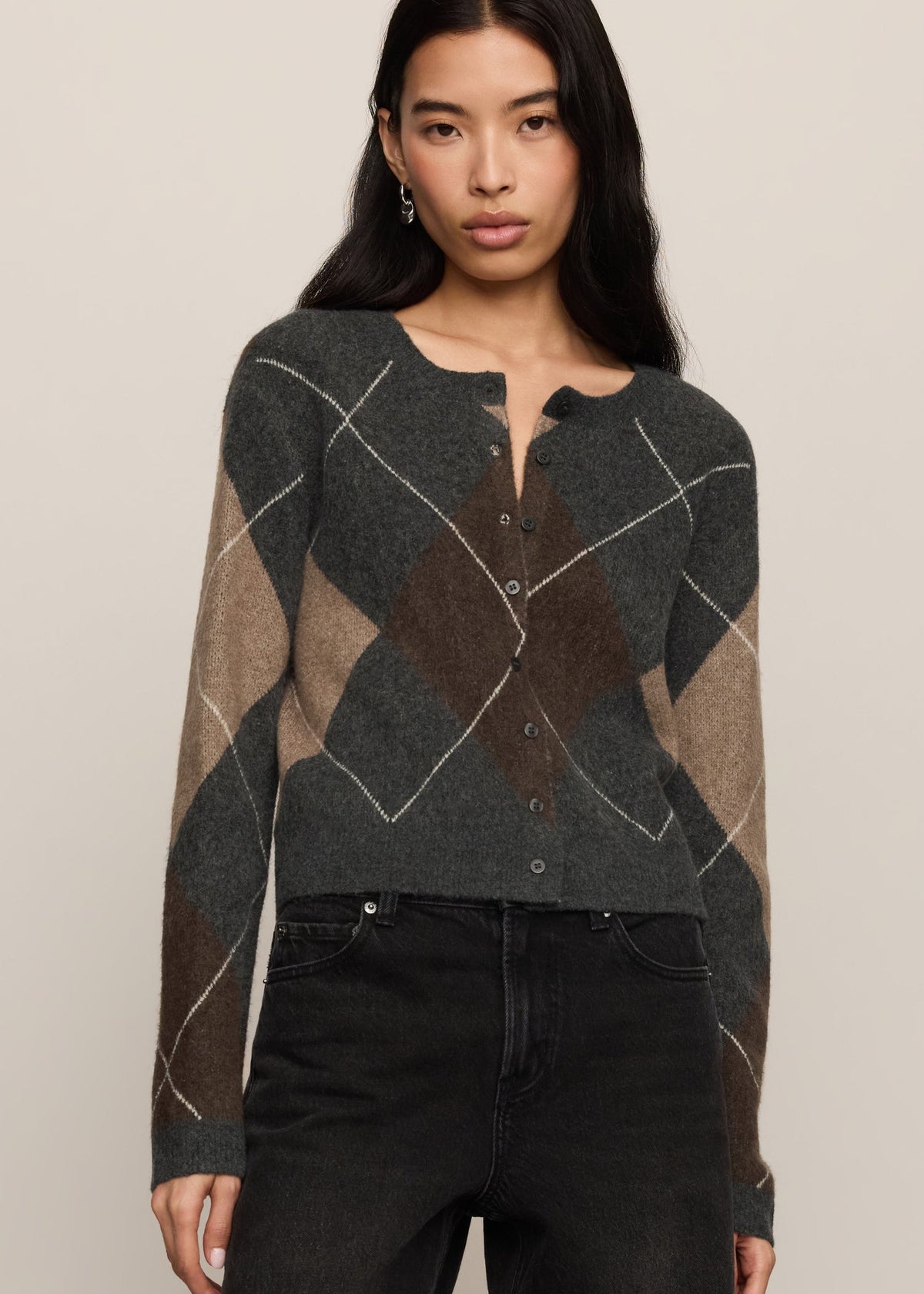 Z Supply Medina Argyle Cardigan in Charcoal Heather, front view
