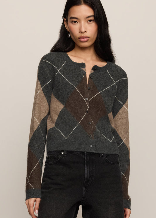 Z Supply Medina Argyle Cardigan in Charcoal Heather, front view