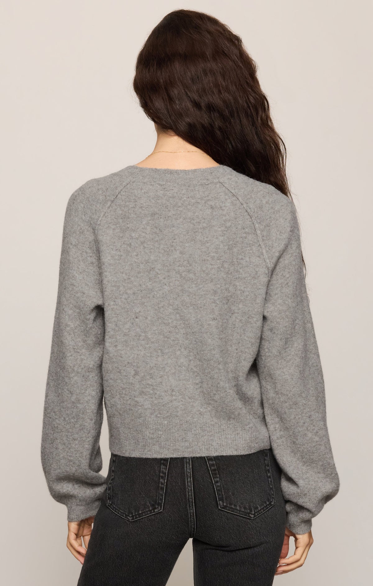 Z Supply Westmont Henley Sweater in Classic Heather Grey, back view