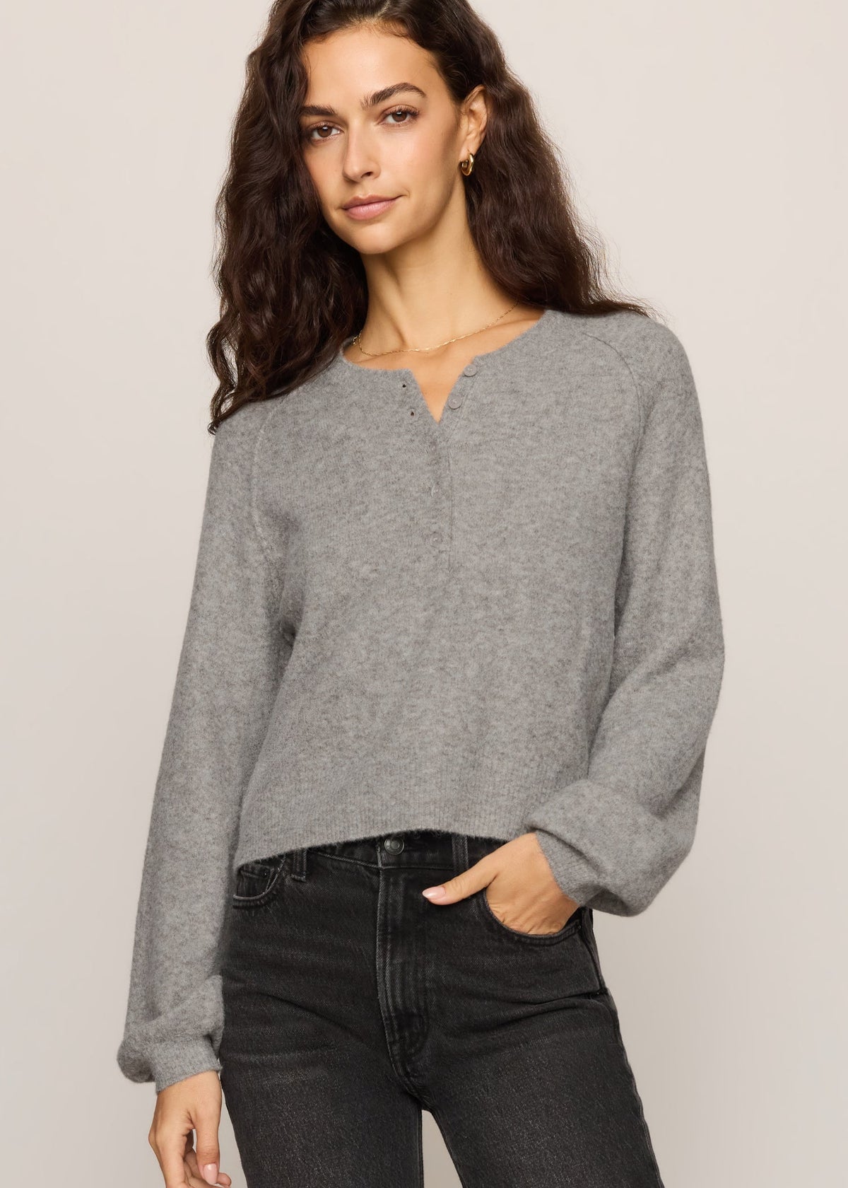 Z Supply Westmont Henley Sweater in Classic Heather Grey, front view