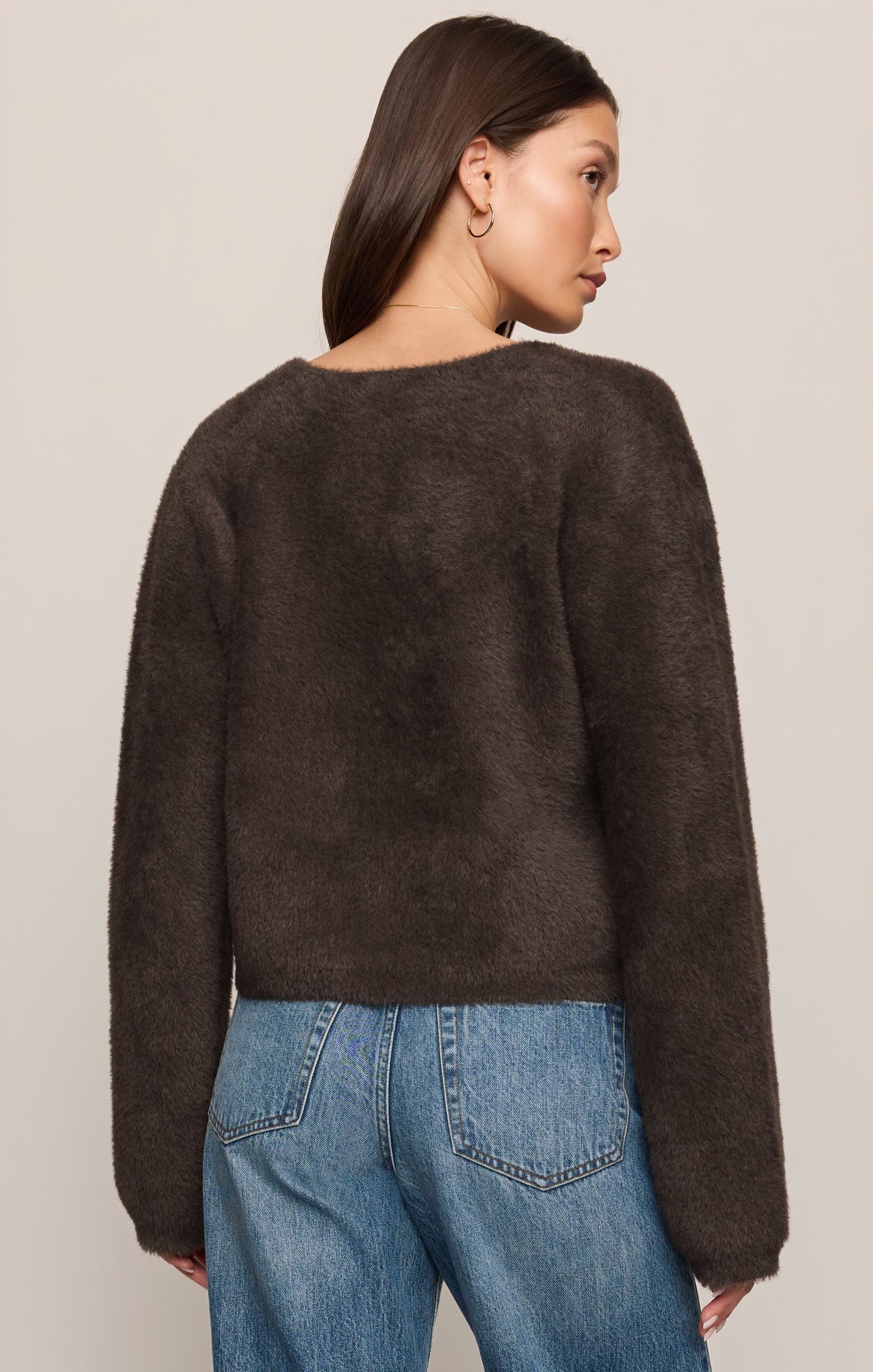 Z Supply Winterglow Fluffy Cardigan in Cocoa Bean, back view