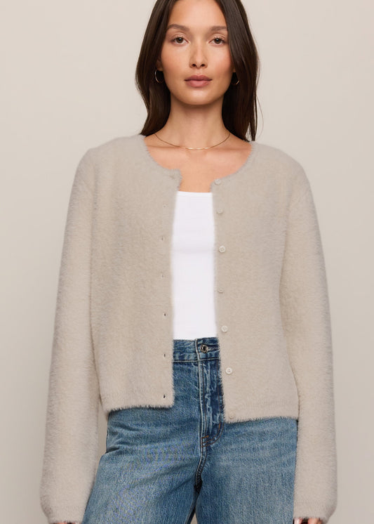 Z Supply Winterglow Fluffy Cardigan in Frosted Pearl, front view