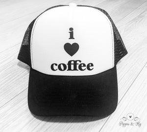 I Love Coffee Trucker Hat Front